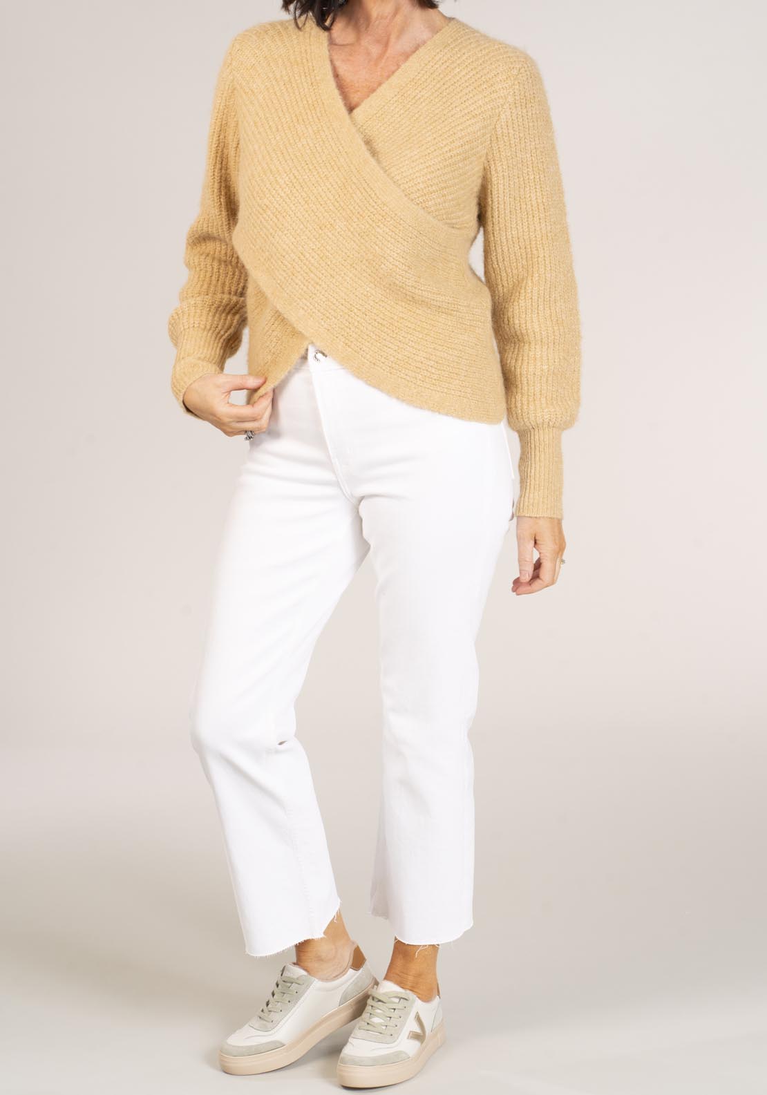 Naoise Wrap Sweater - Taupe 2 Shaws Department Stores