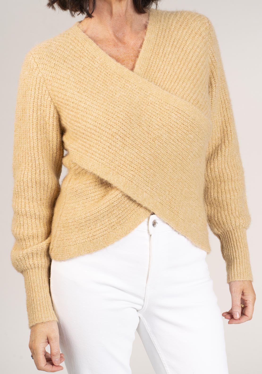 Naoise Wrap Sweater - Taupe 1 Shaws Department Stores