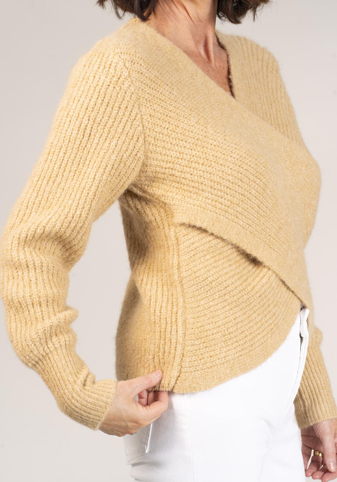 Naoise Wrap Sweater - Taupe 3 Shaws Department Stores