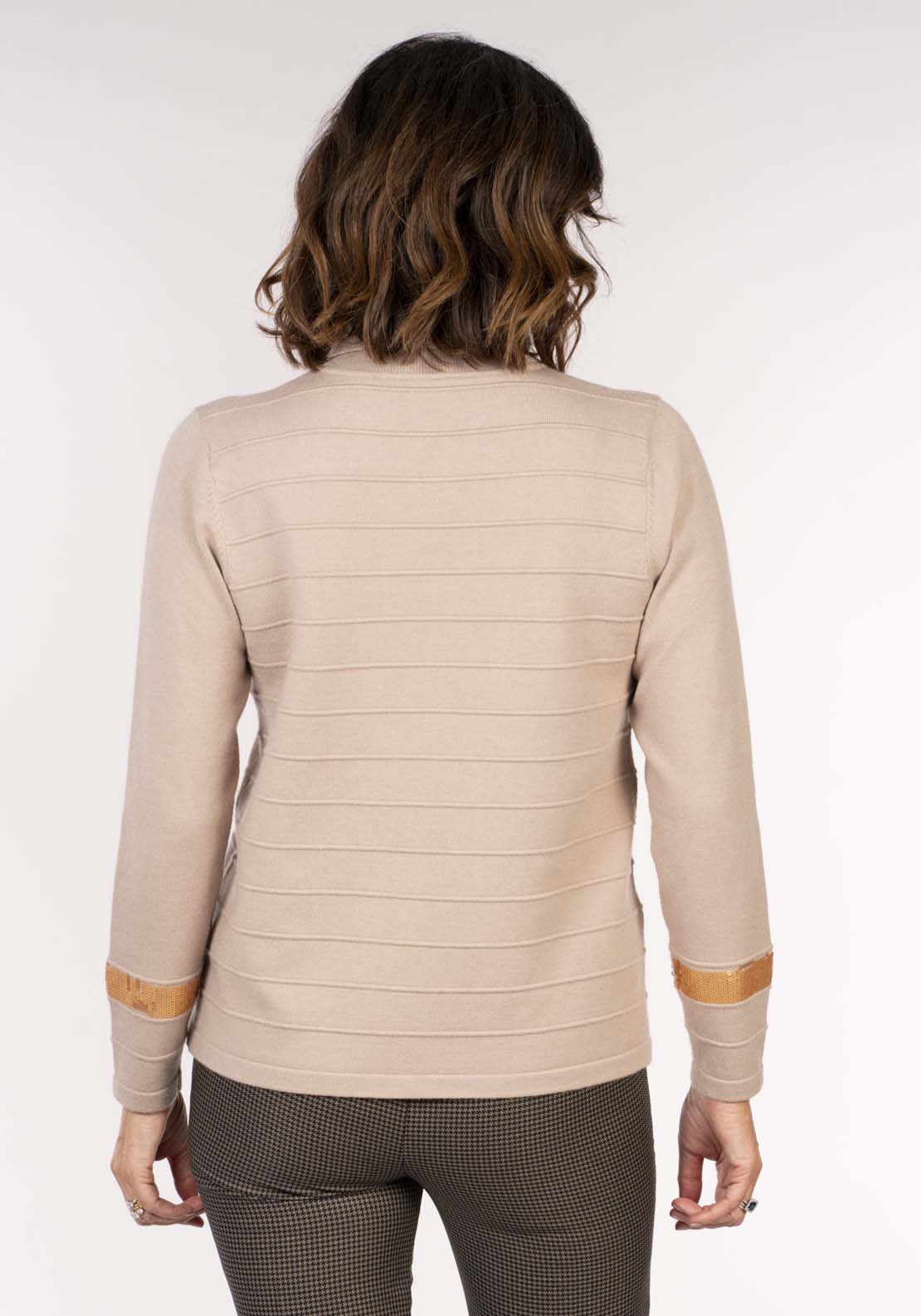 Tea Lane Roll Neck With Sequin Stripe - Taupe And Gold 5 Shaws Department Stores