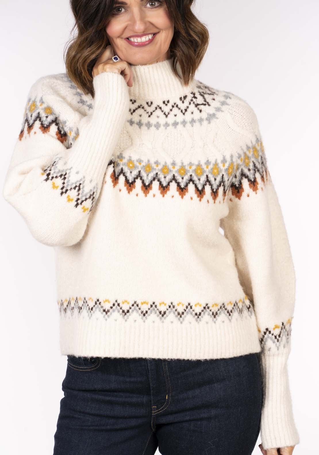 Tea Lane Pattern Fairise Sweater - Taupe 4 Shaws Department Stores