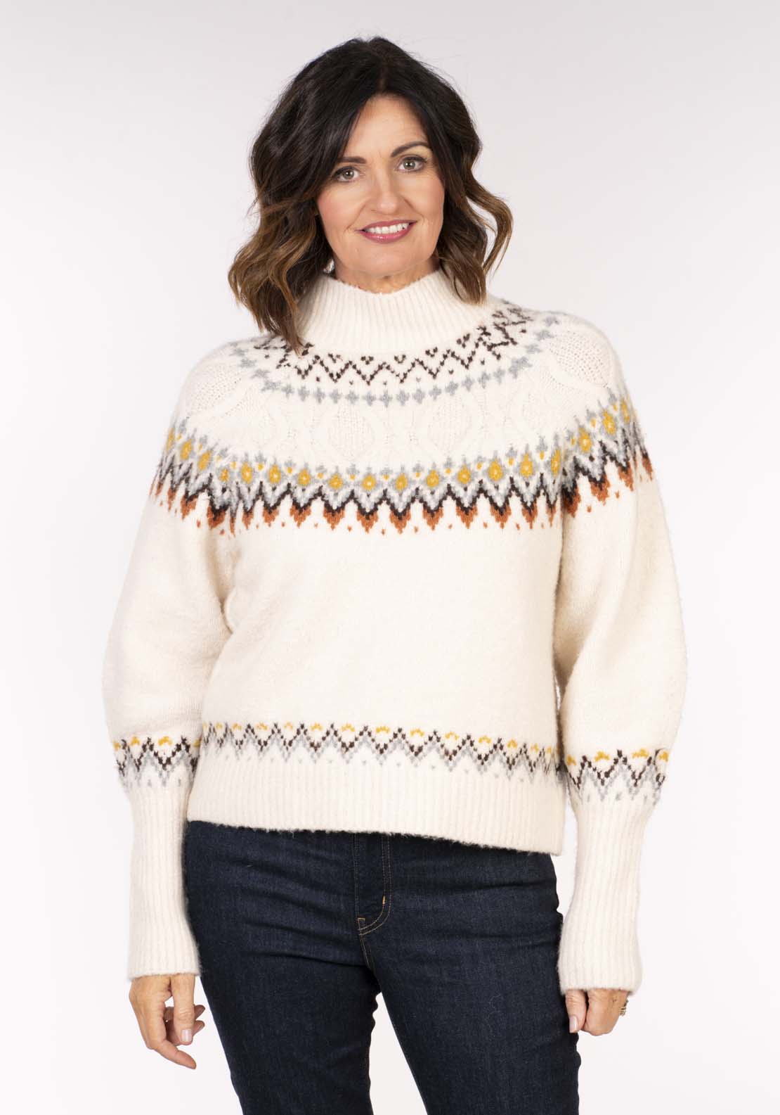 Tea Lane Pattern Fairise Sweater - Taupe 1 Shaws Department Stores