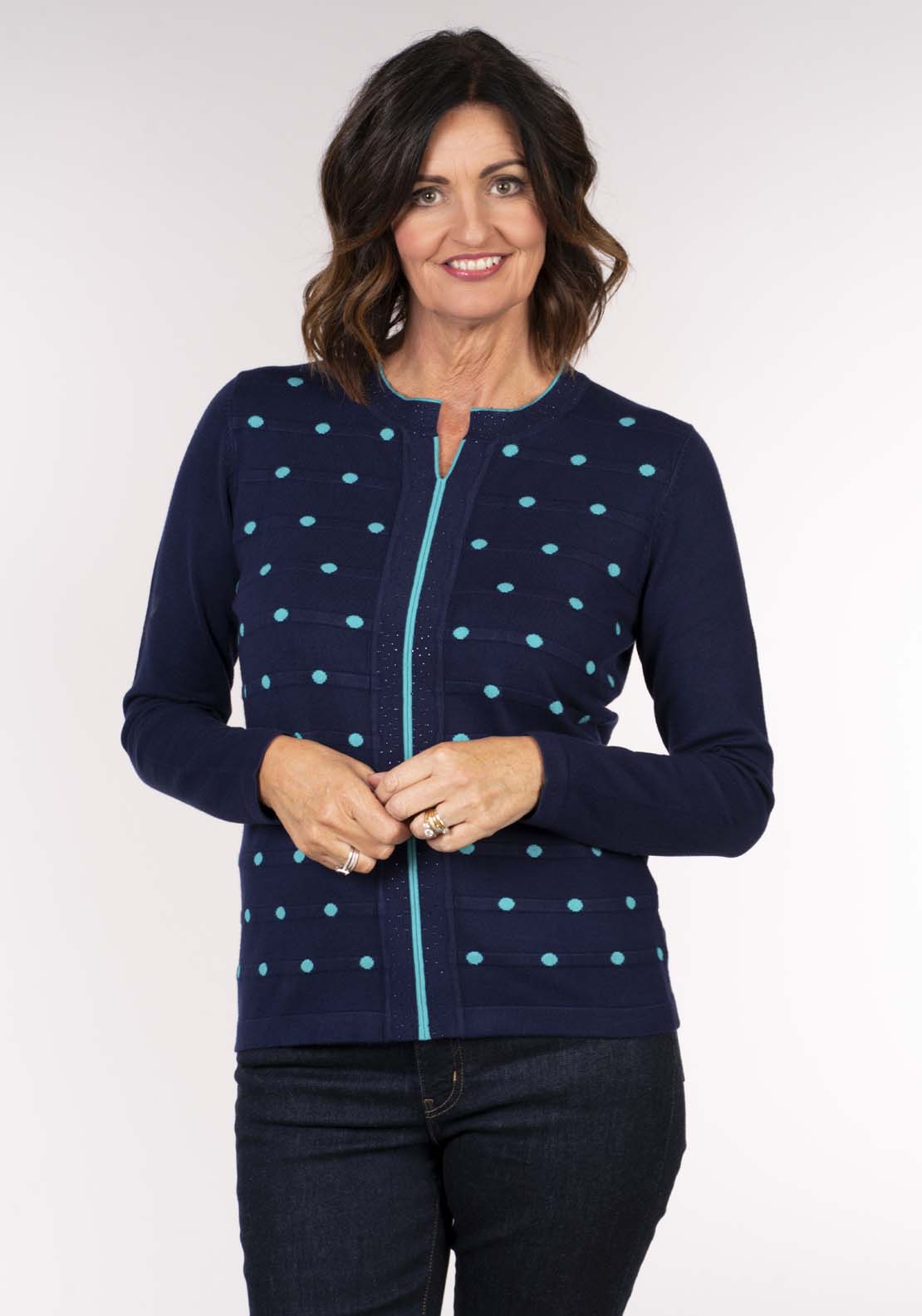 Tea Lane Spot Mock Cardi - Blue 2 Shaws Department Stores