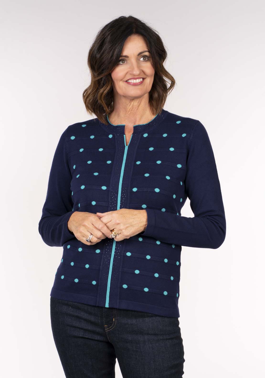 Tea Lane Spot Mock Cardi - Blue 1 Shaws Department Stores