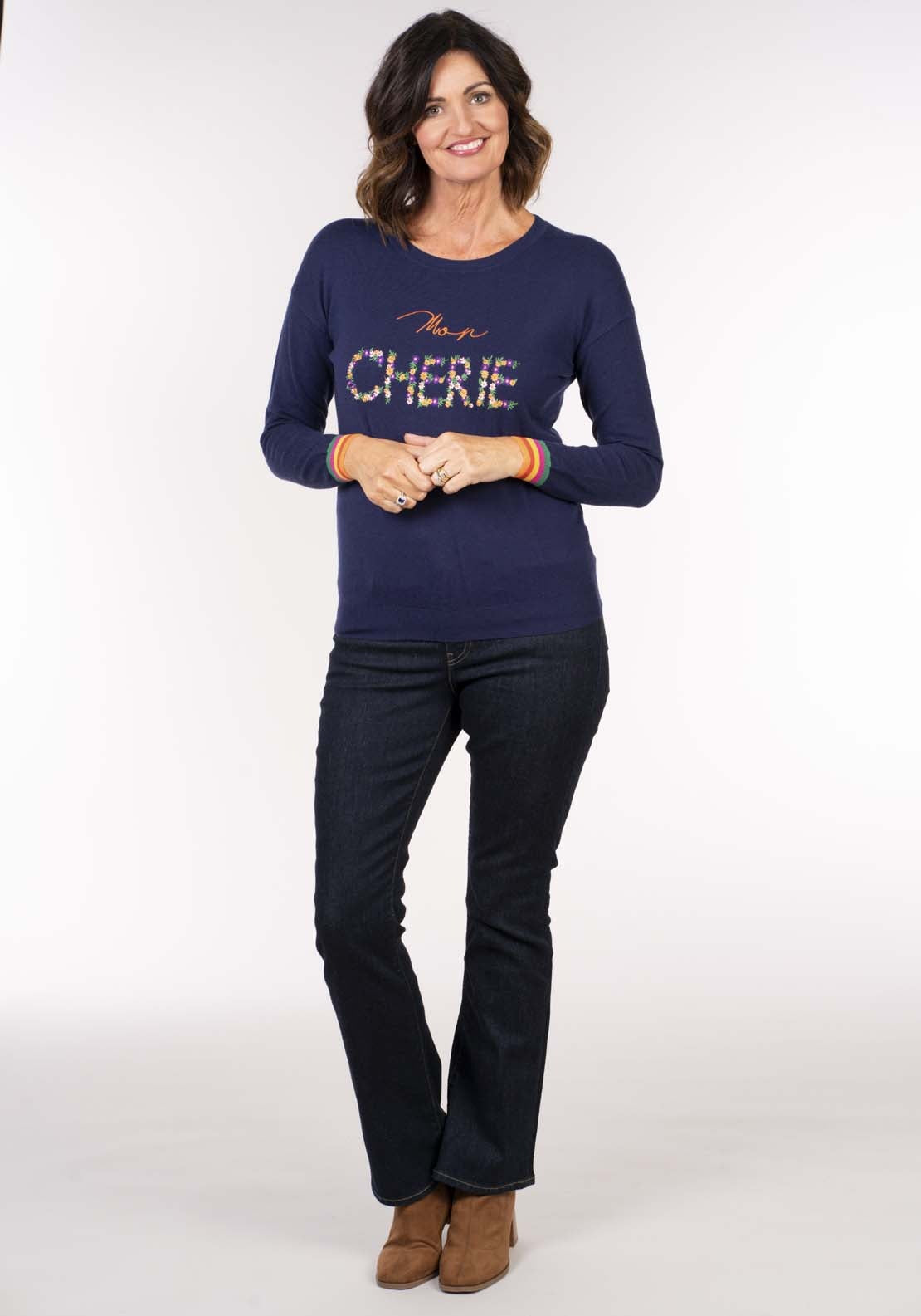 Tea Lane Cherry Sweater - Navy 6 Shaws Department Stores