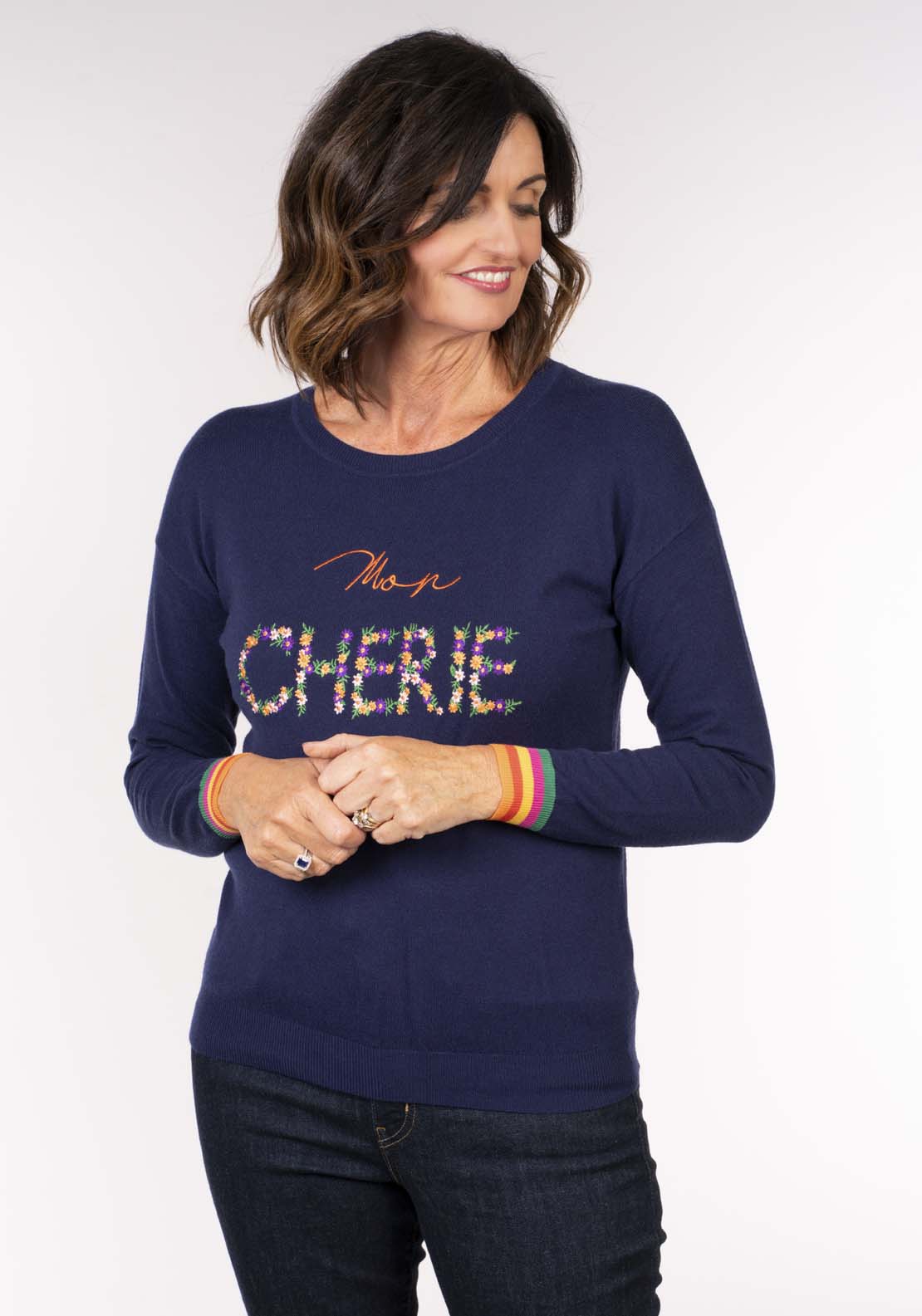 Tea Lane Cherry Sweater - Navy 4 Shaws Department Stores