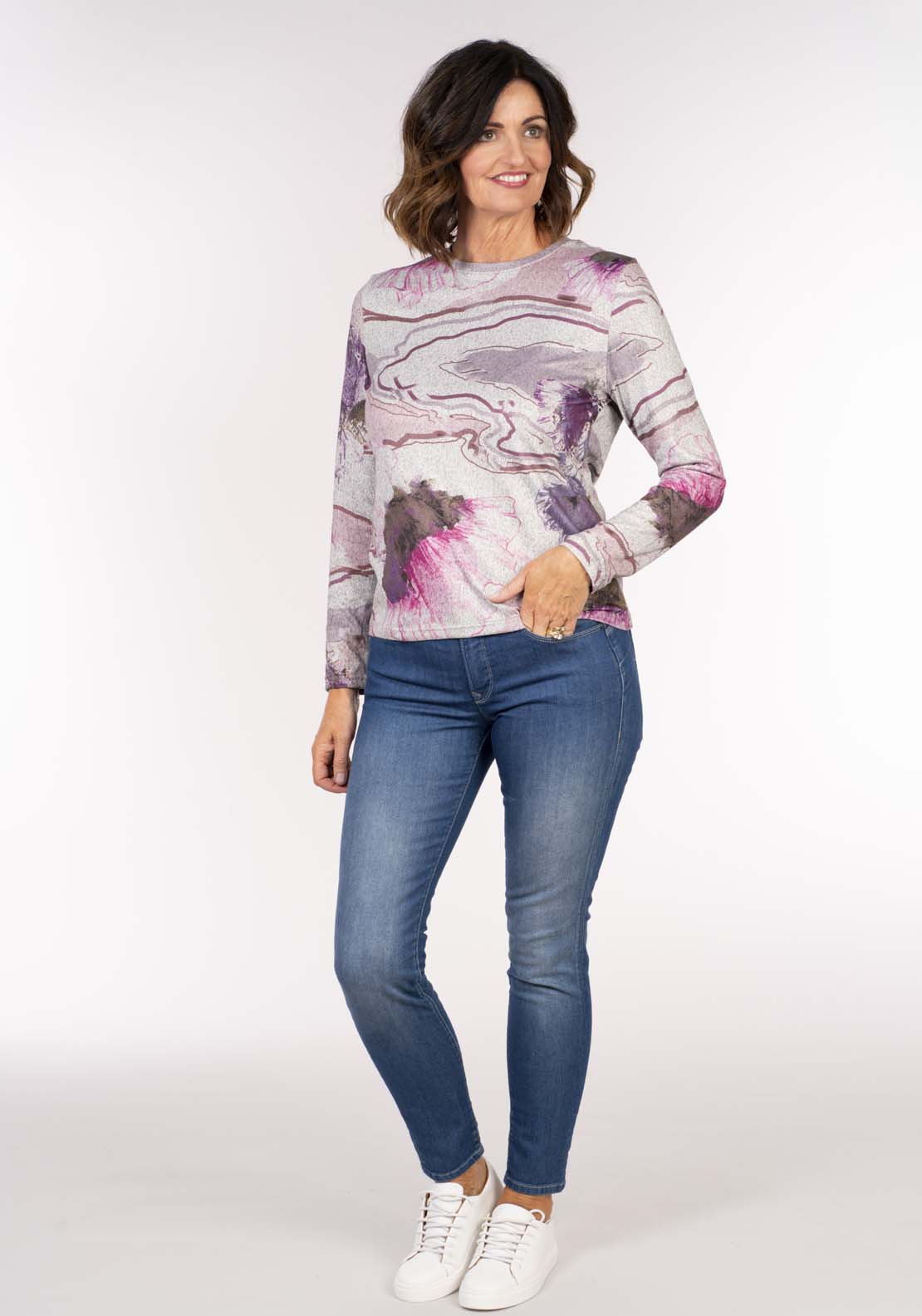 Tea Lane Marble Print Warm Top - Purple 6 Shaws Department Stores