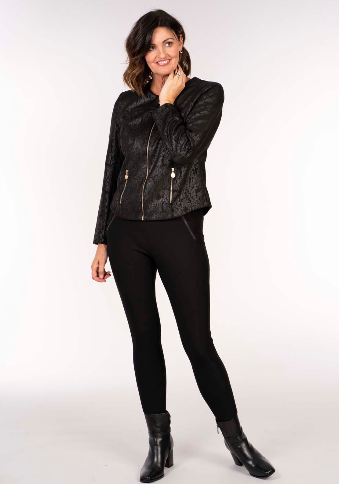 Tea Lane Snake Zip Pu Jacket - Black 7 Shaws Department Stores