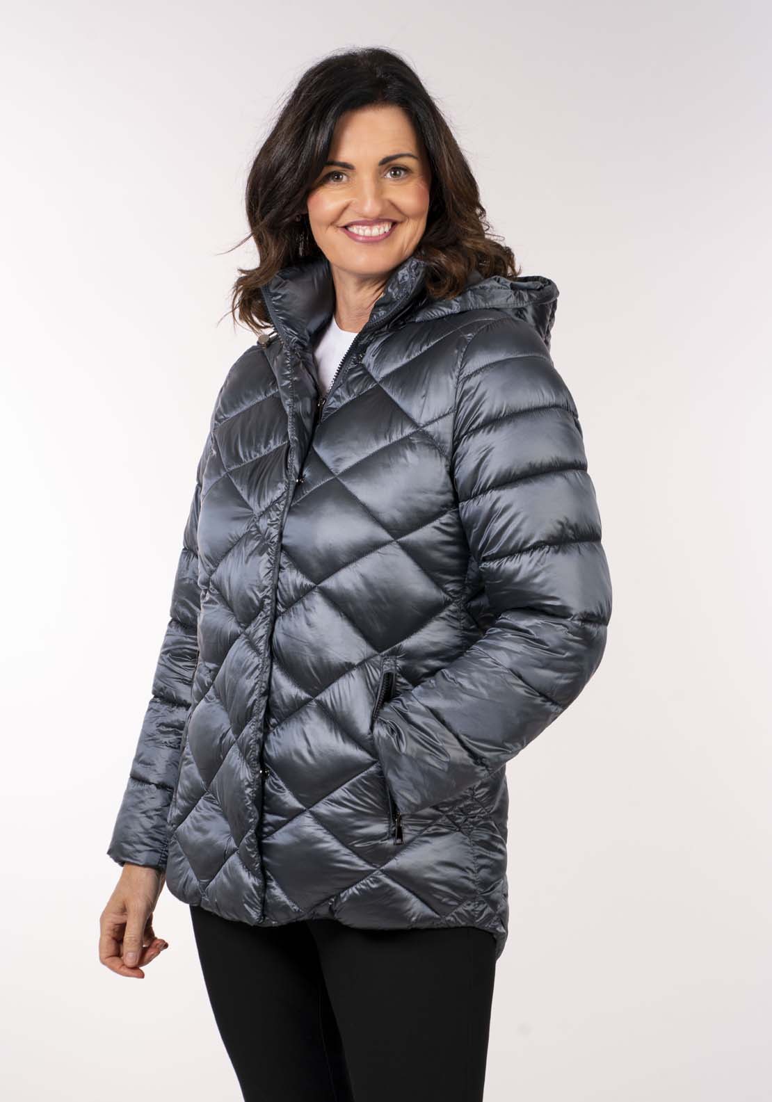 Tea Lane Diamond 3/4 Quilt Jacket - Shiny Petrol 1 Shaws Department Stores