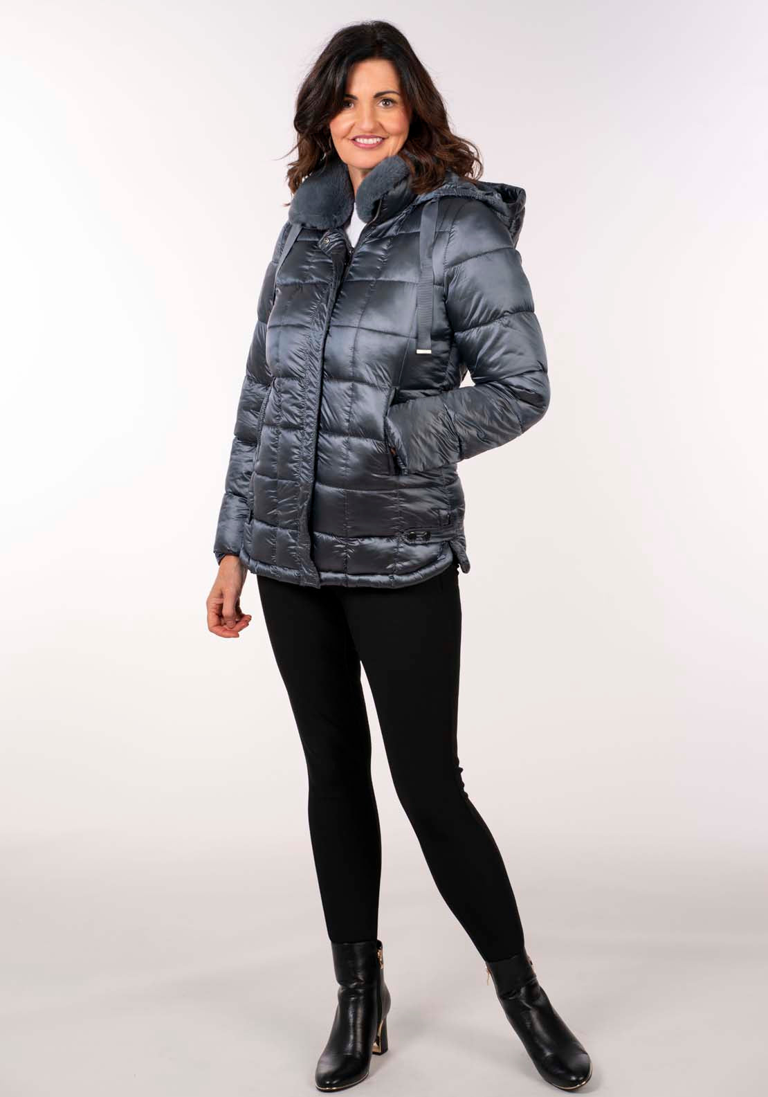 Tea Lane Diamond 3/4 Quilt Jacket - Shiny Petrol 12 Shaws Department Stores
