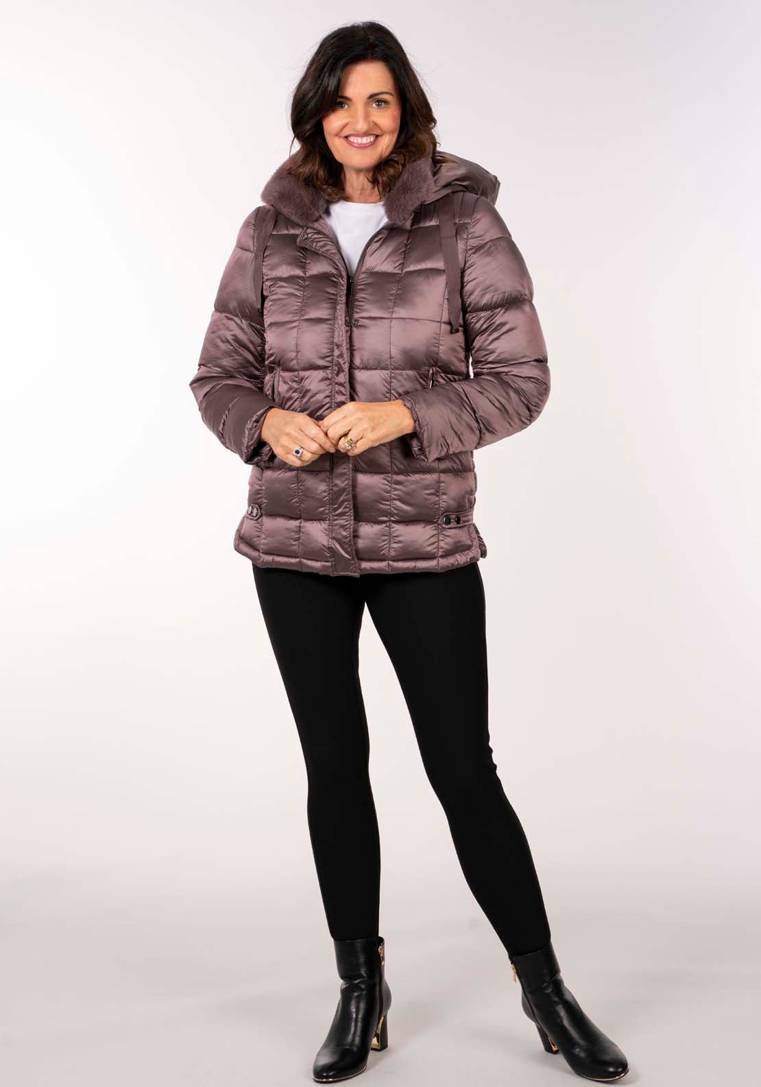 Tea Lane Square Pad Jacket - Shiny Petrol 1 Shaws Department Stores