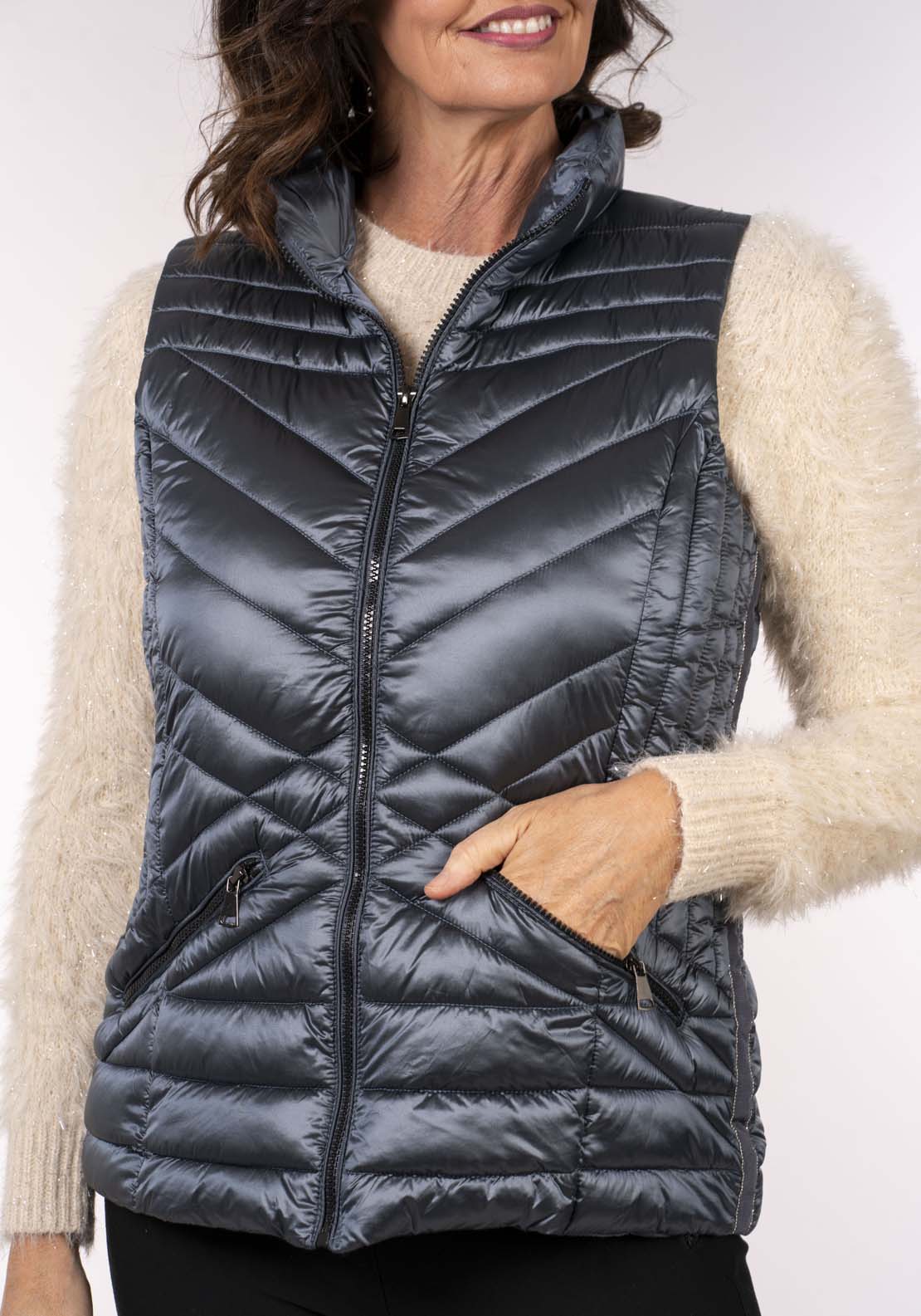Tea Lane Padded Gilet - Shiny Petrol 5 Shaws Department Stores