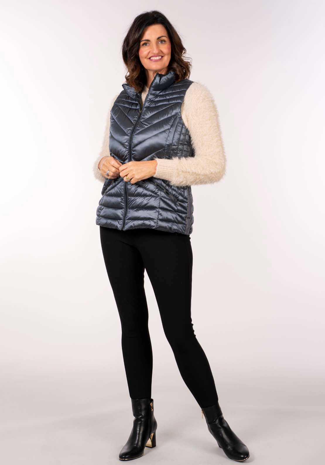 Tea Lane Padded Gilet - Shiny Petrol 7 Shaws Department Stores