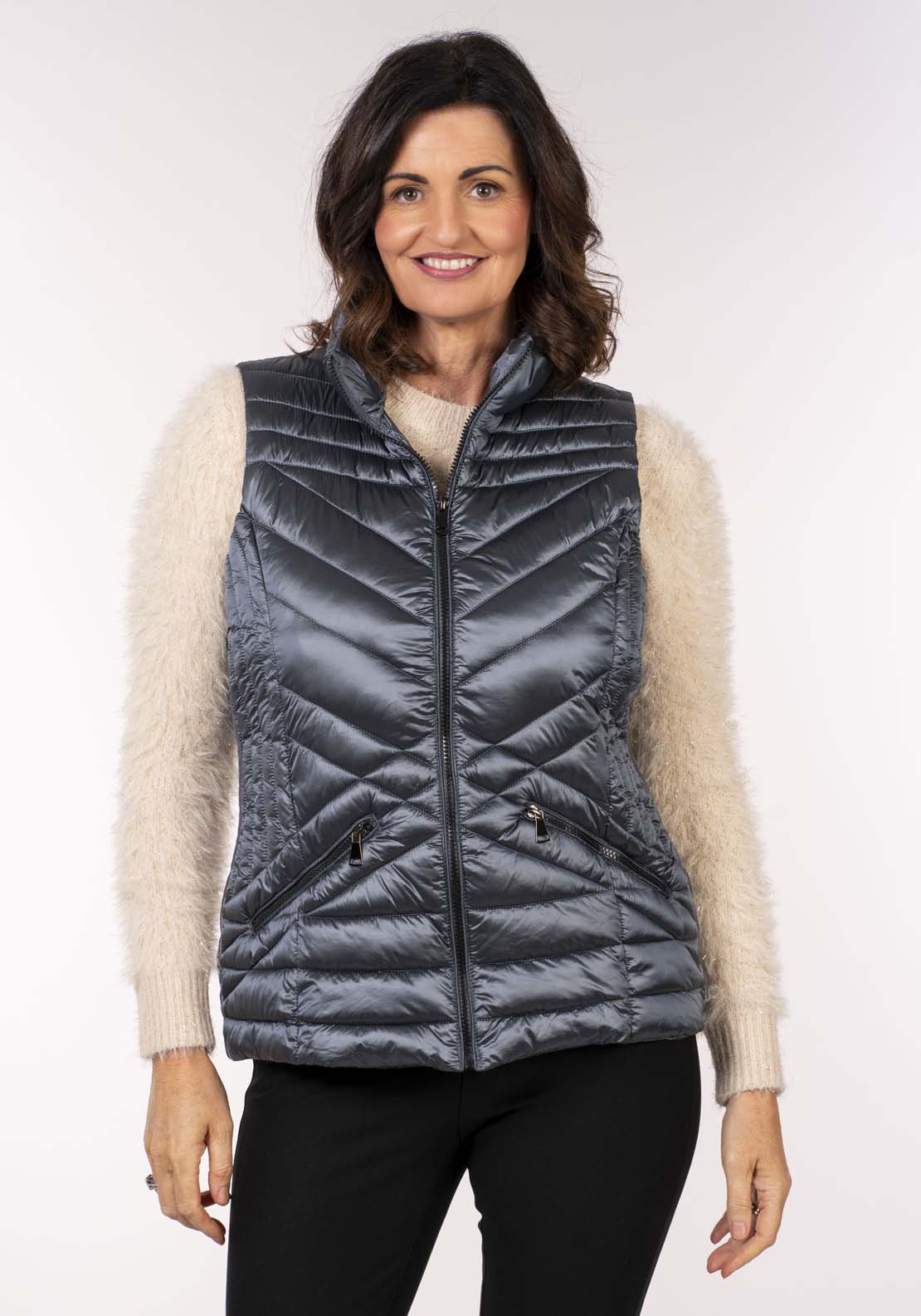 Tea Lane Padded Gilet - Shiny Petrol 2 Shaws Department Stores