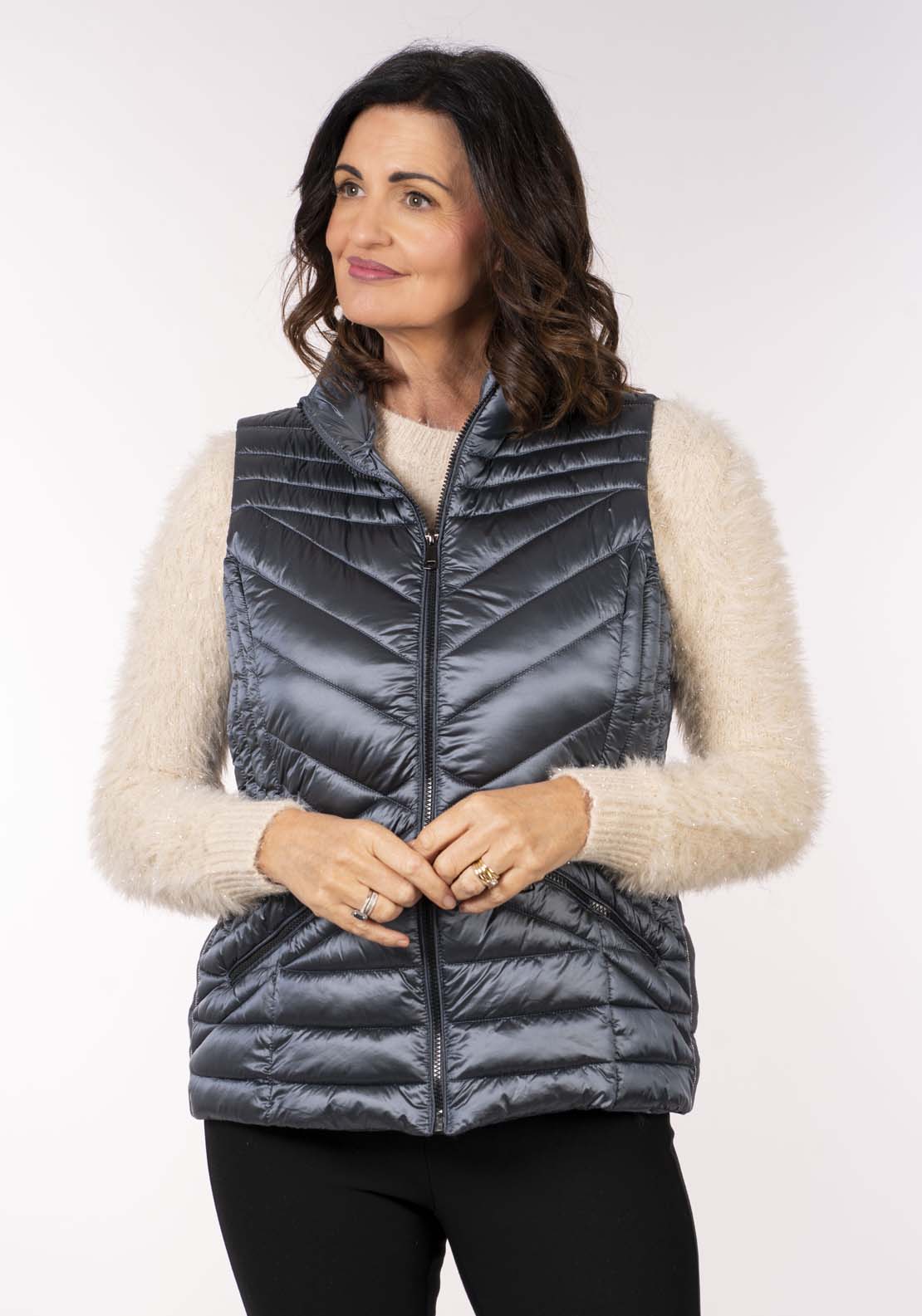 Tea Lane Padded Gilet - Shiny Petrol 3 Shaws Department Stores