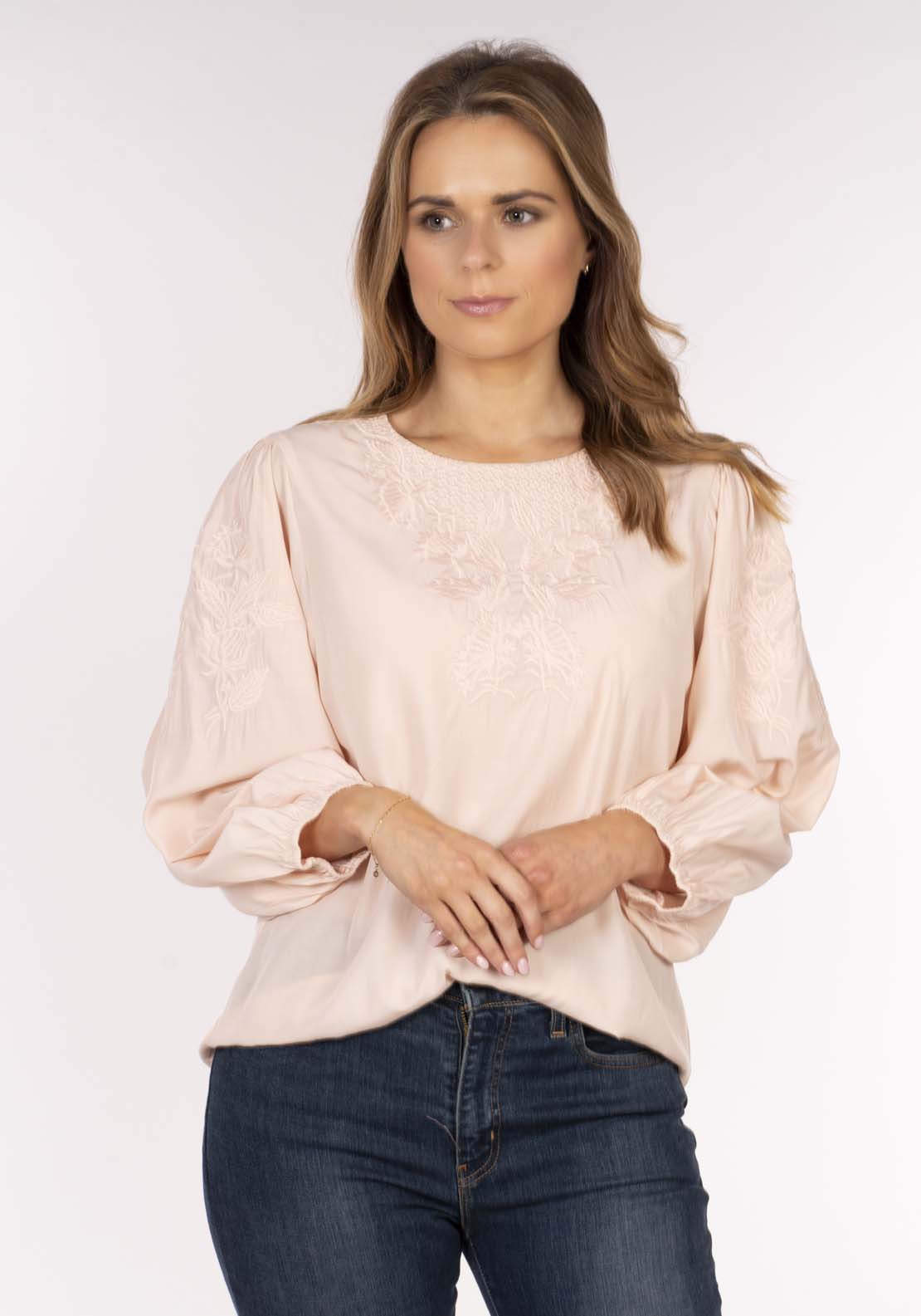 Naoise Embroid Plain Blouse - Champagne 3 Shaws Department Stores