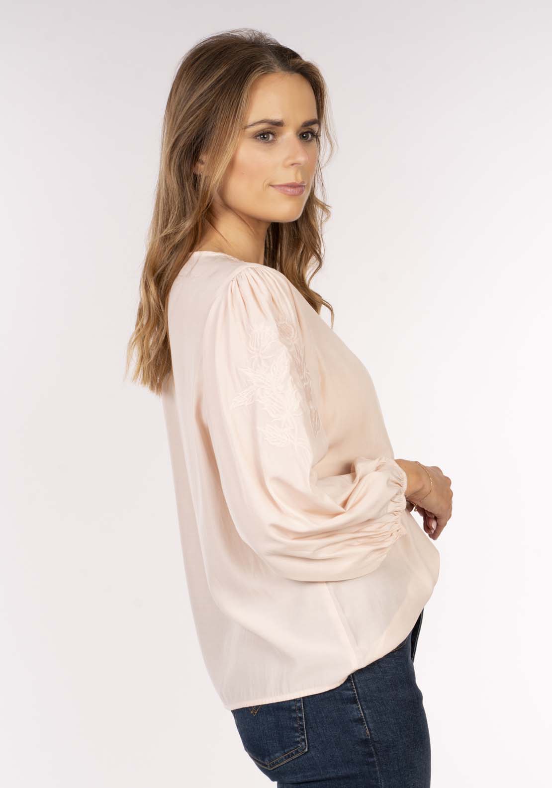 Naoise Embroid Plain Blouse - Champagne 2 Shaws Department Stores