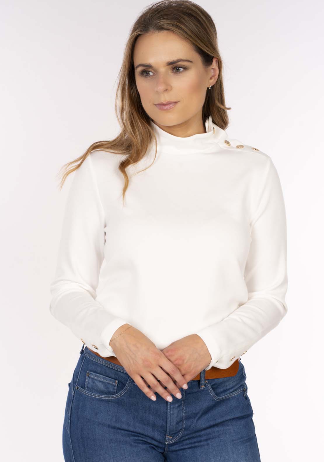 Naoise Button Detail Roll Nk - Ivory 5 Shaws Department Stores