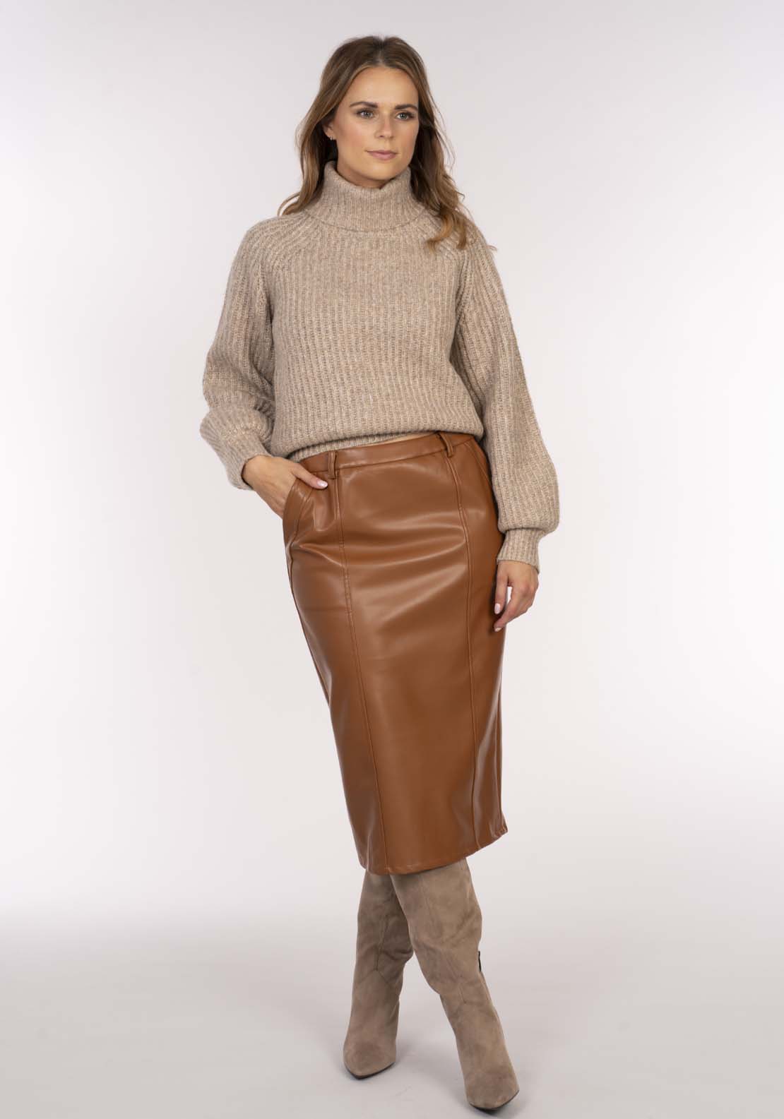 Naoise Pu Skirt - Caramel 3 Shaws Department Stores
