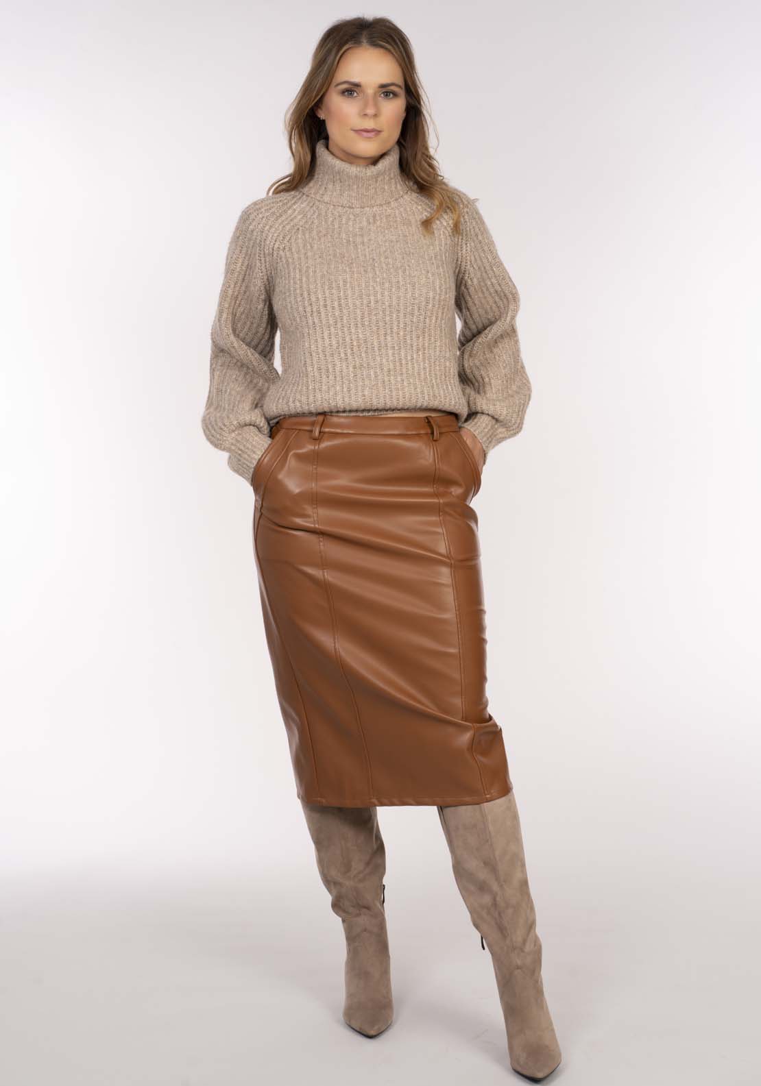 Naoise Pu Skirt - Caramel 2 Shaws Department Stores