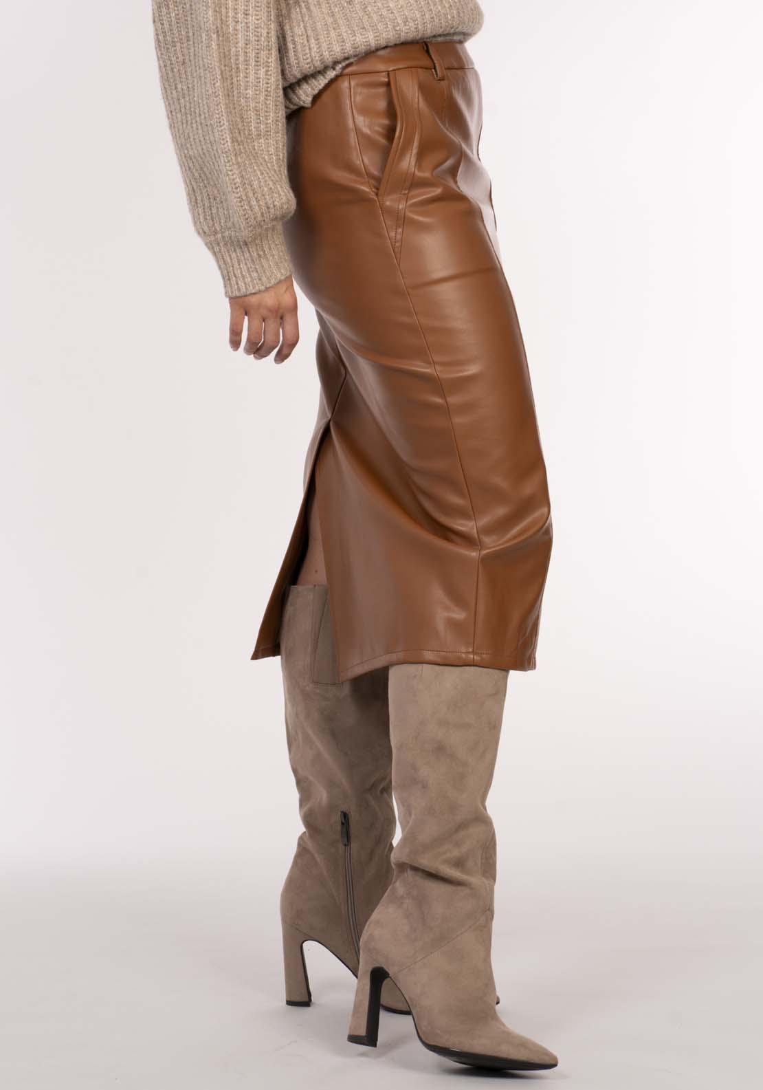 Naoise Pu Skirt - Caramel 4 Shaws Department Stores