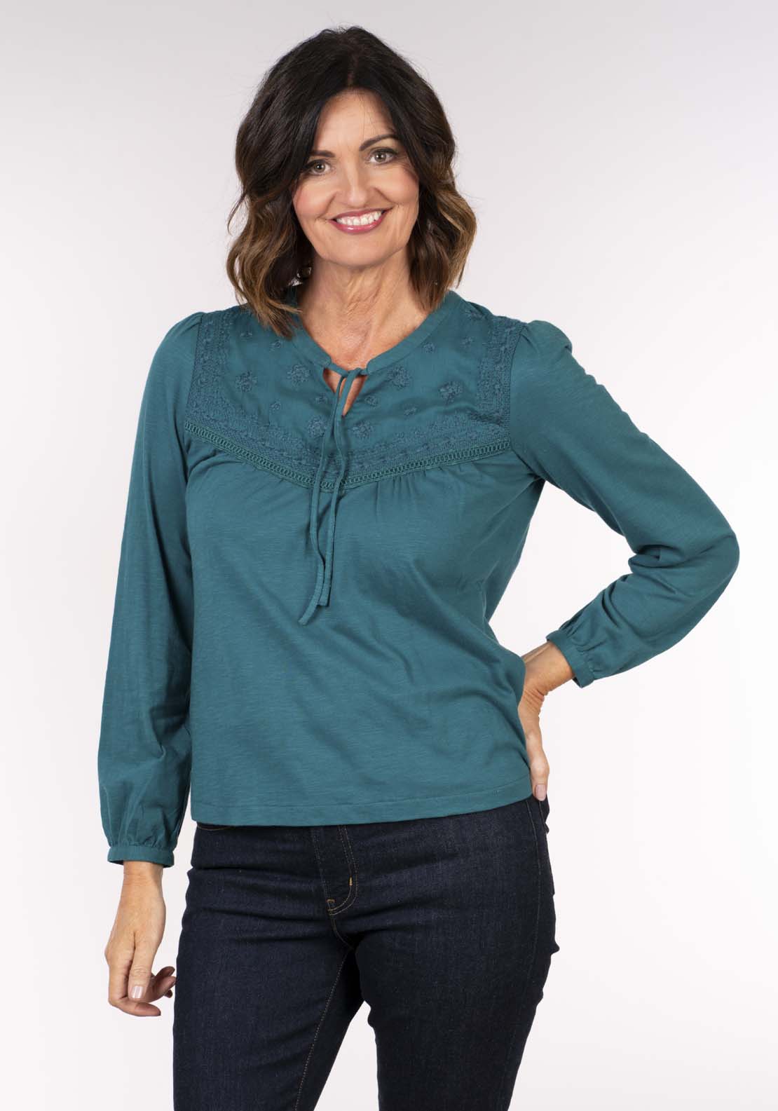 Tea Lane Embroidered Yoke Top - Blue 1 Shaws Department Stores