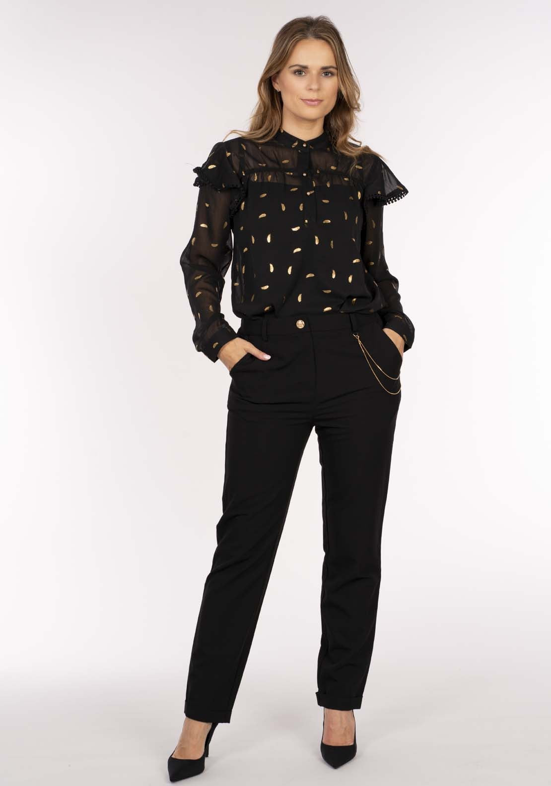 Naoise Feather Print Blouse - Black 1 Shaws Department Stores