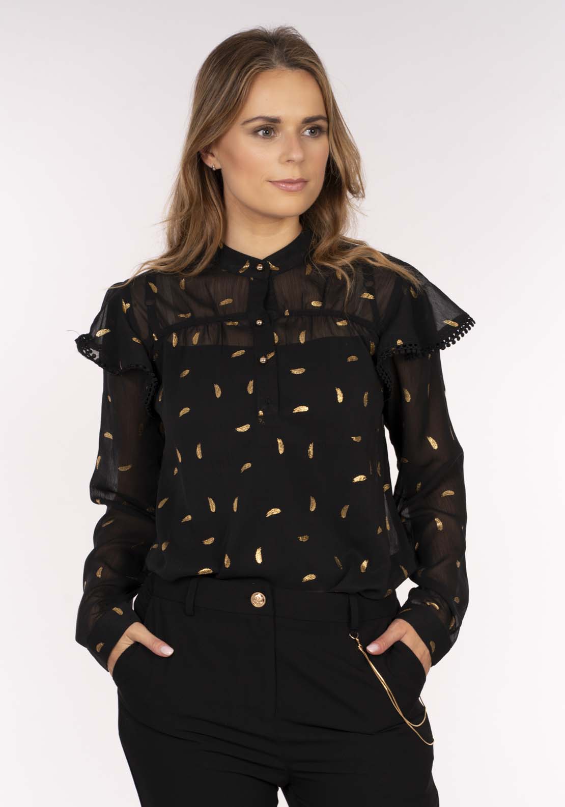 Naoise Feather Print Blouse - Black 2 Shaws Department Stores