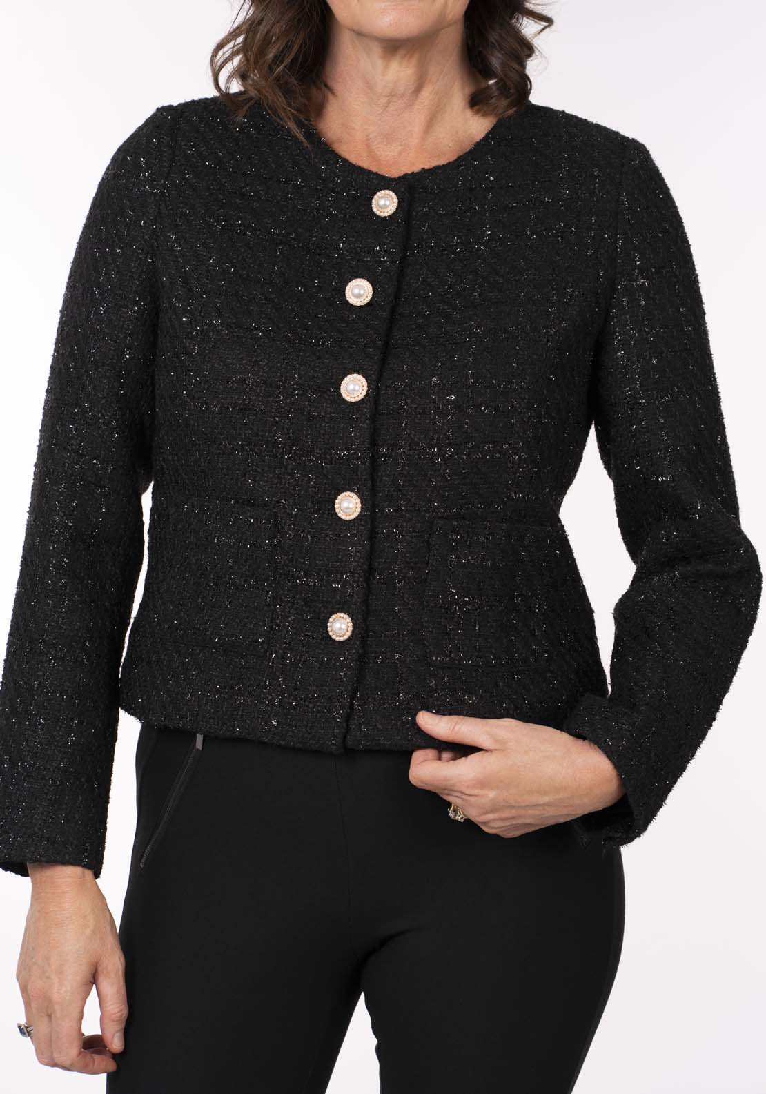 Tea Lane Boucle Blazer - Black 4 Shaws Department Stores