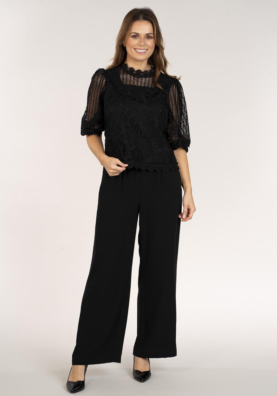 Naoise Lace High Neck Top - Black 6 Shaws Department Stores
