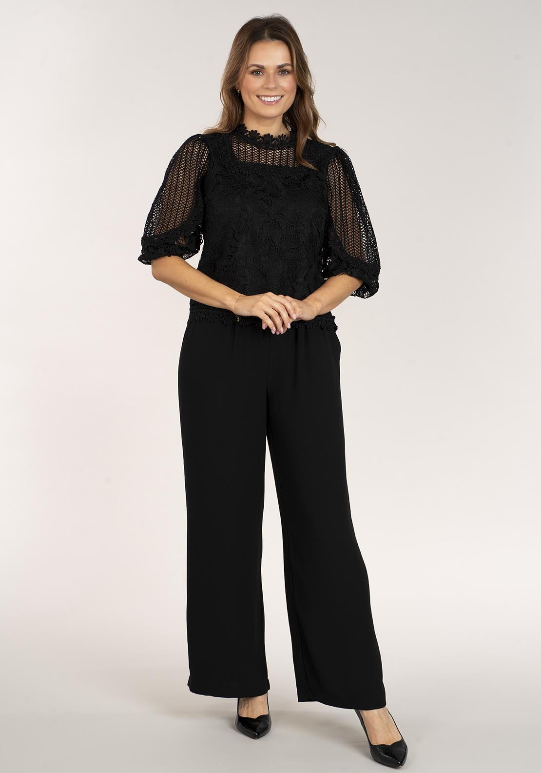 Naoise Lace High Neck Top - Black 5 Shaws Department Stores