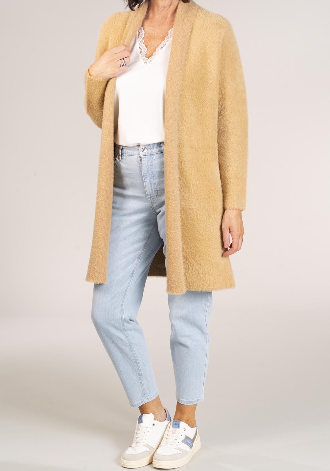 Naoise Feather Yarn Cardigan - Camel 1 Shaws Department Stores