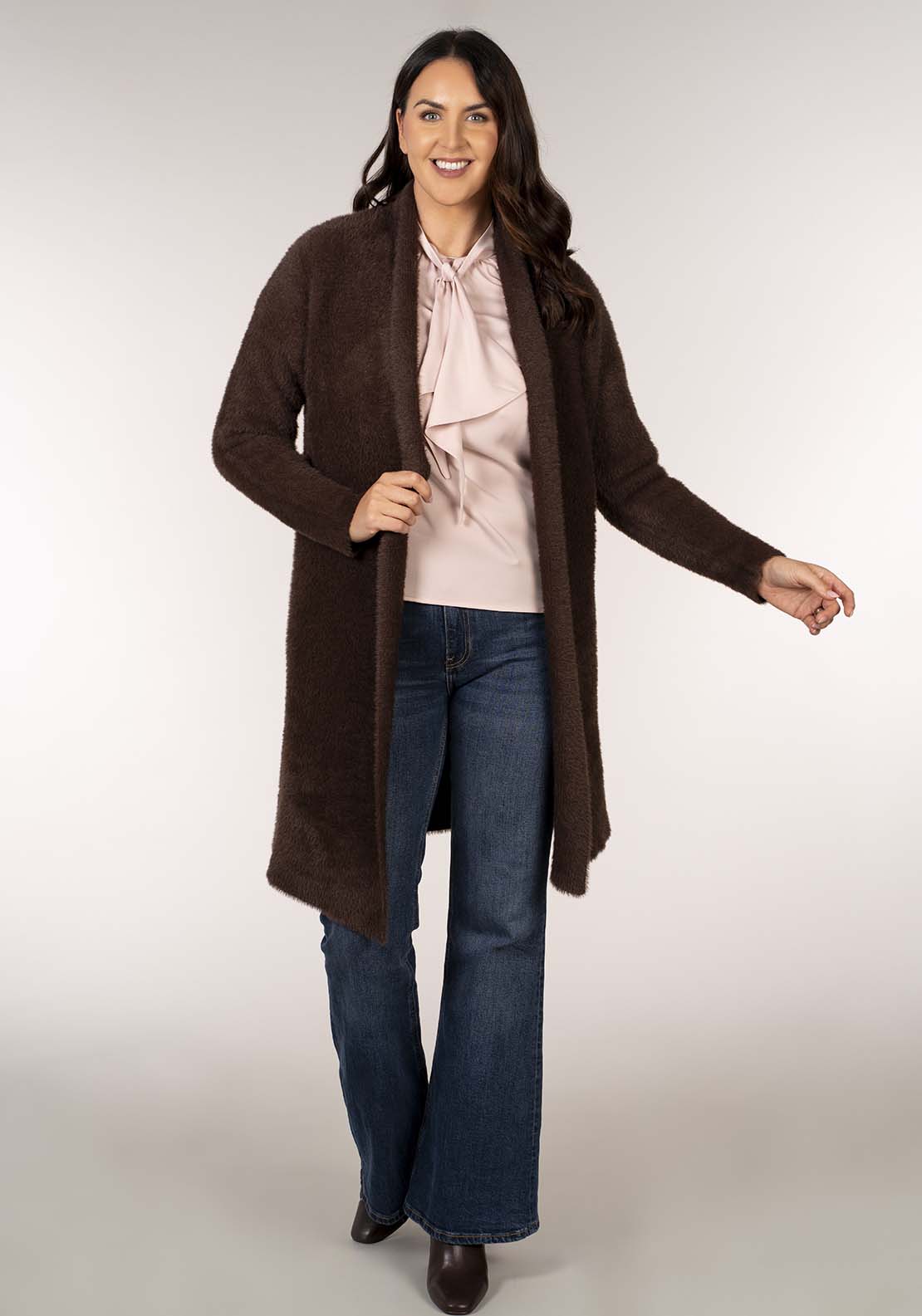 Tea Lane Feather Yarn Cardigan - Brown 5 Shaws Department Stores