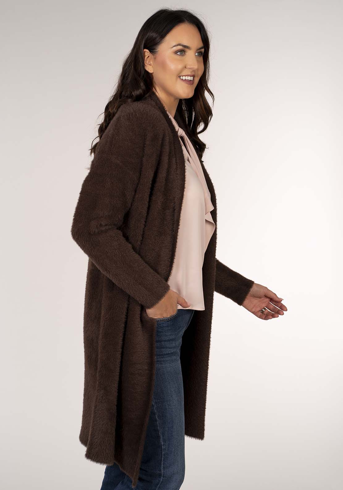 Tea Lane Feather Yarn Cardigan - Brown 2 Shaws Department Stores