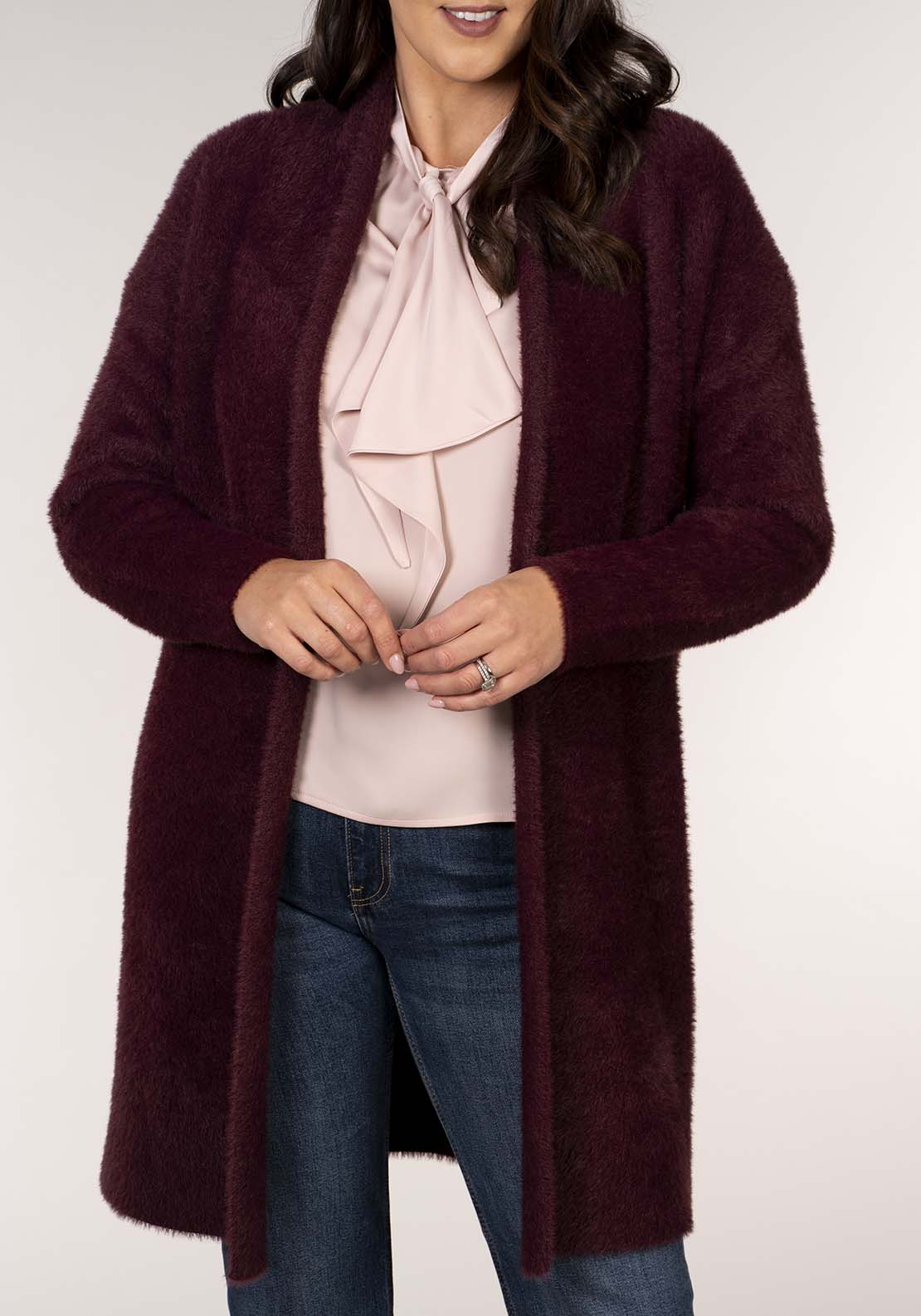 Tea Lane Feather Yarn Cardigan - Wine 4 Shaws Department Stores