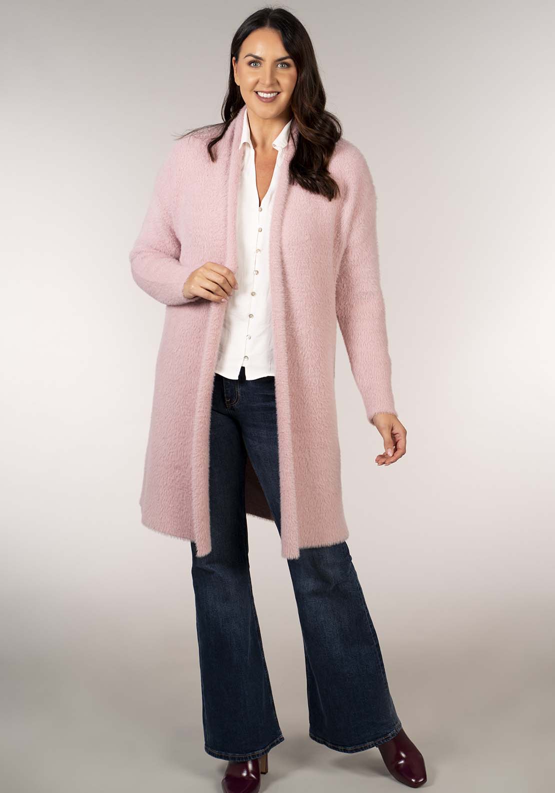 Tea Lane Feather Yarn Cardigan - Pink 6 Shaws Department Stores