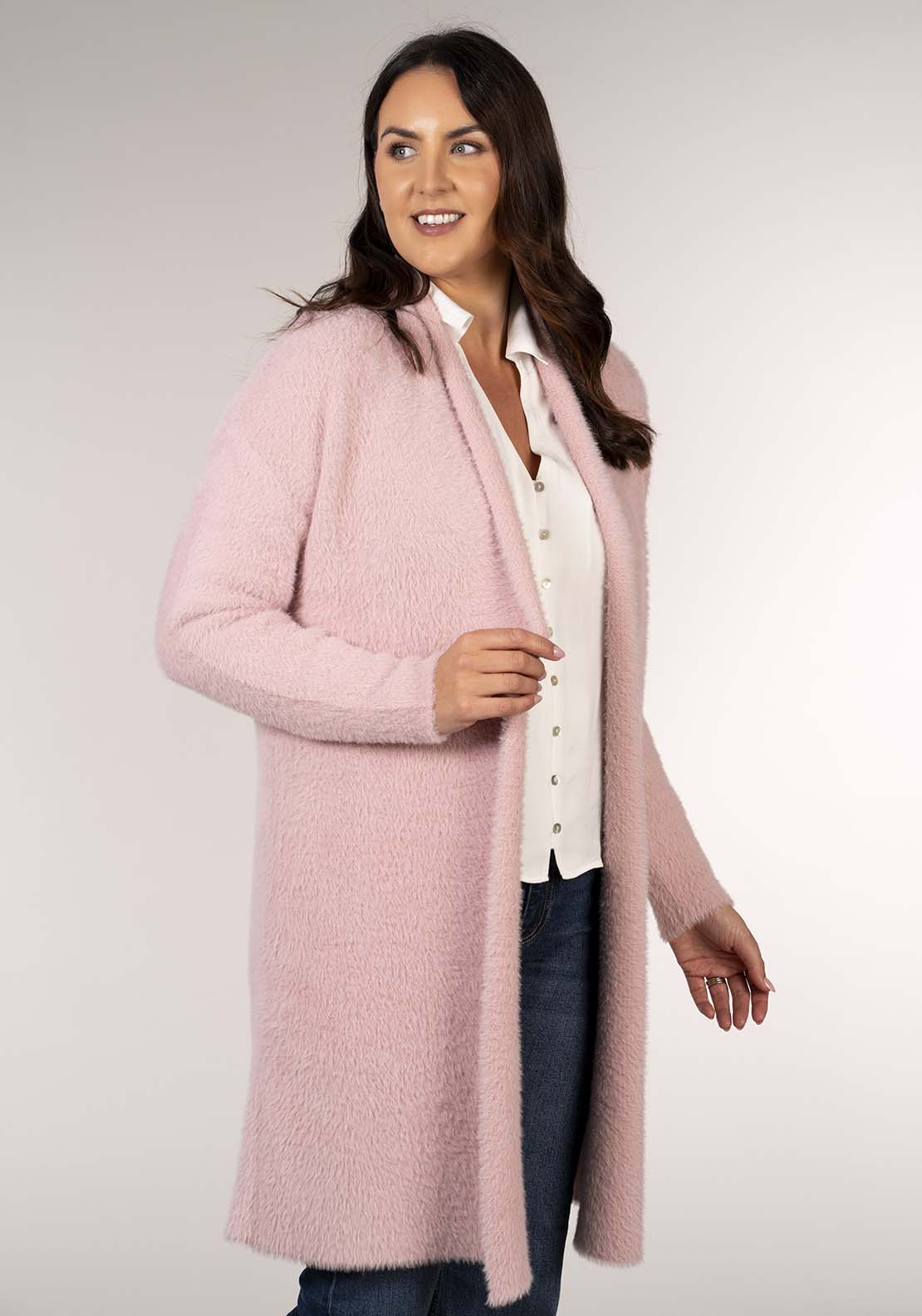 Tea Lane Feather Yarn Cardigan - Pink 1 Shaws Department Stores