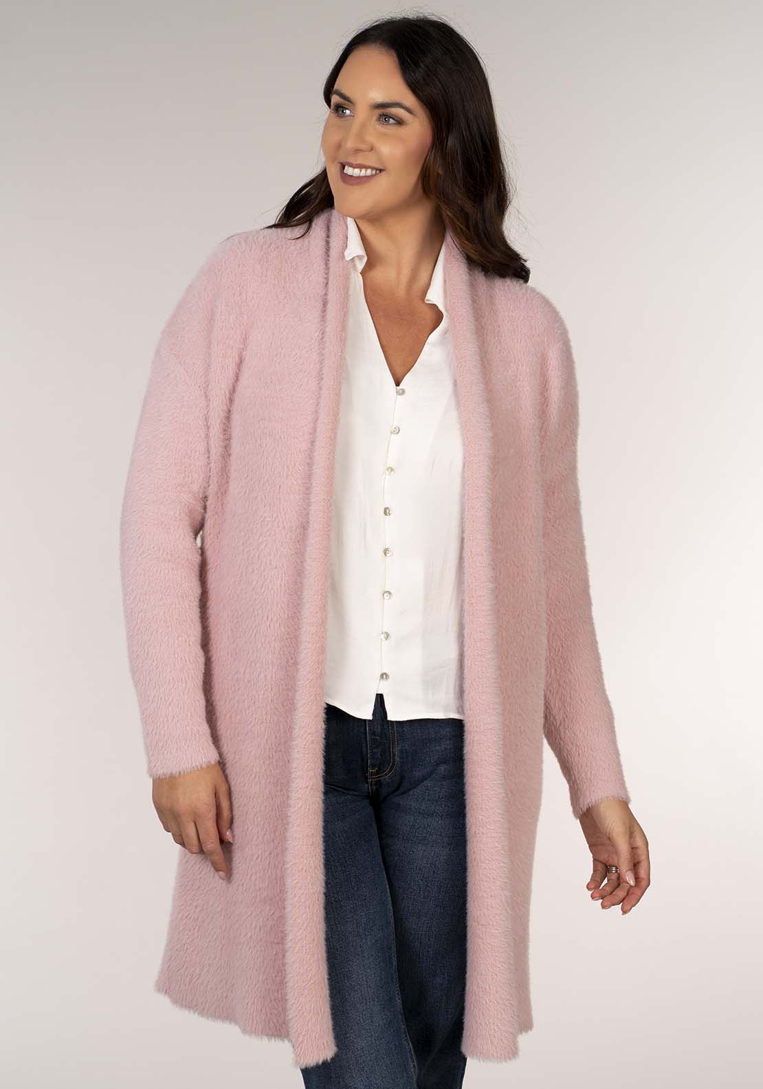 Tea Lane Feather Yarn Cardigan - Pink 4 Shaws Department Stores