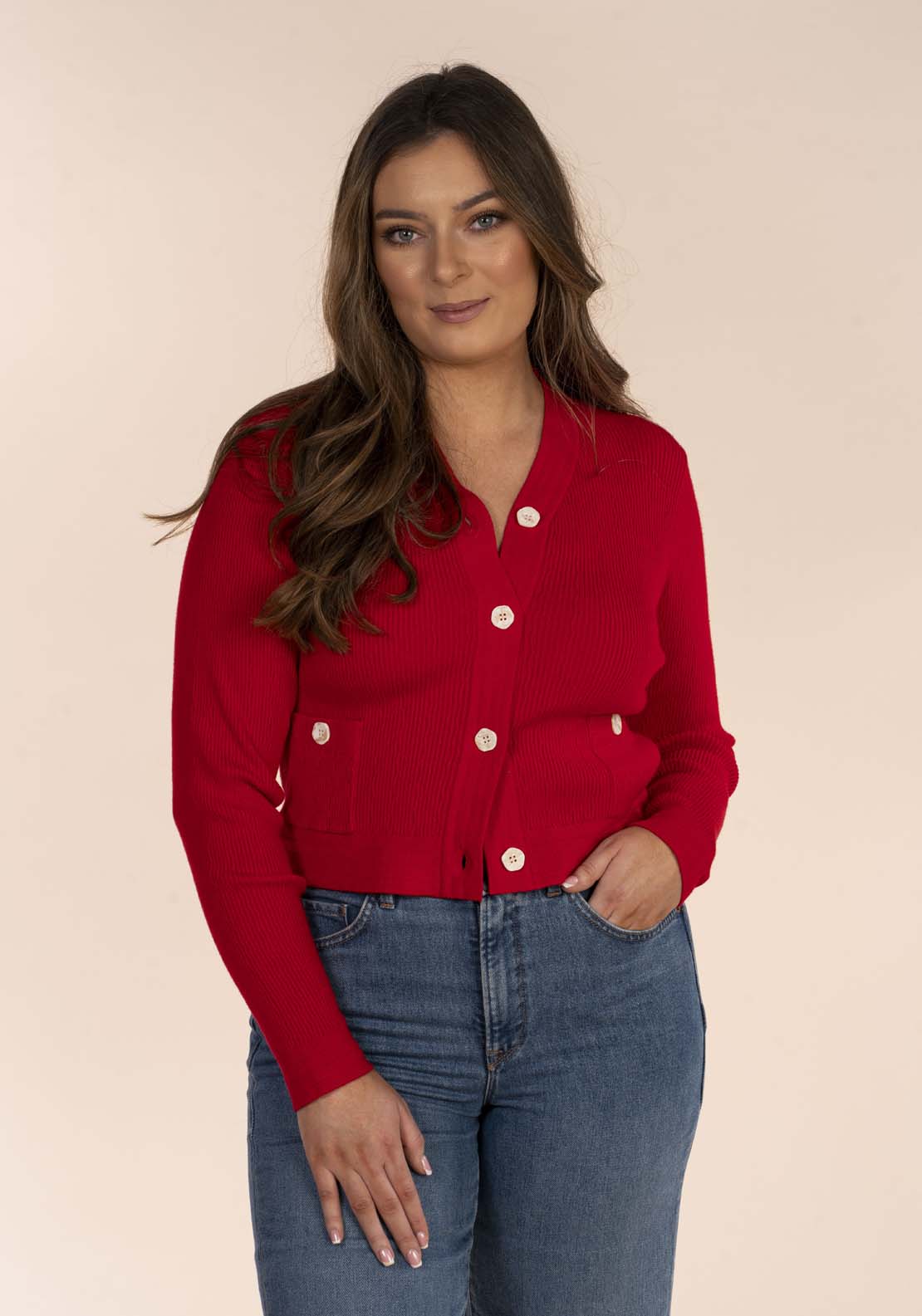 Naoise Rib Button Cardigan - Red 5 Shaws Department Stores