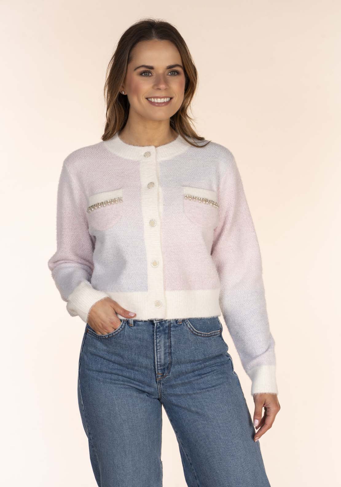 Naoise Feather Ombre Cardigan - Lilac 1 Shaws Department Stores
