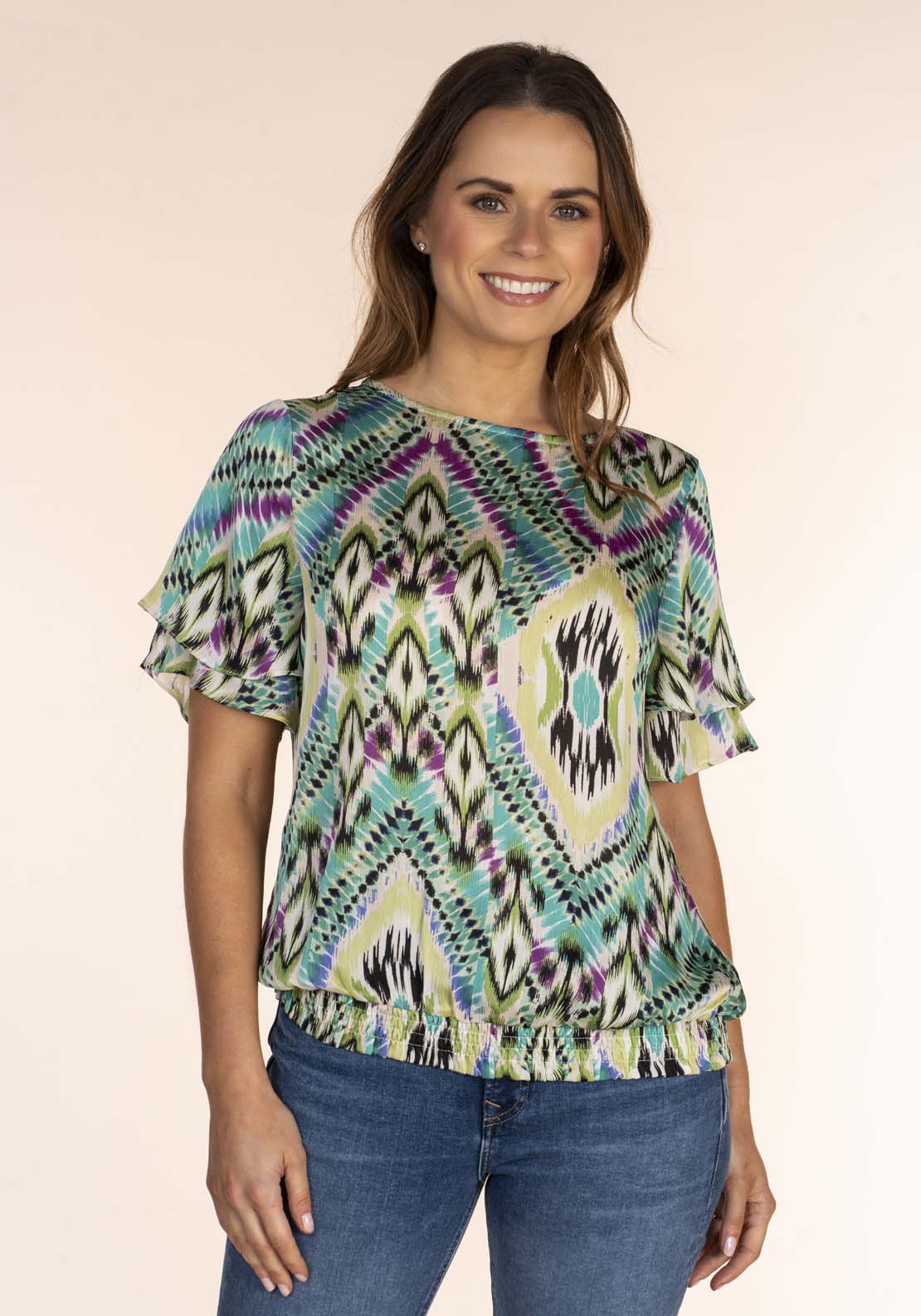 Naoise Frill Sleeve Blouse With Elastic Hem 1 Shaws Department Stores