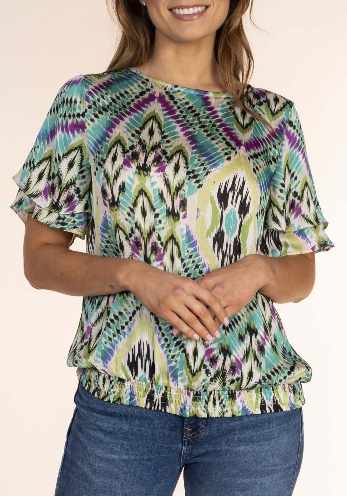 Naoise Frill Sleeve Blouse With Elastic Hem 4 Shaws Department Stores
