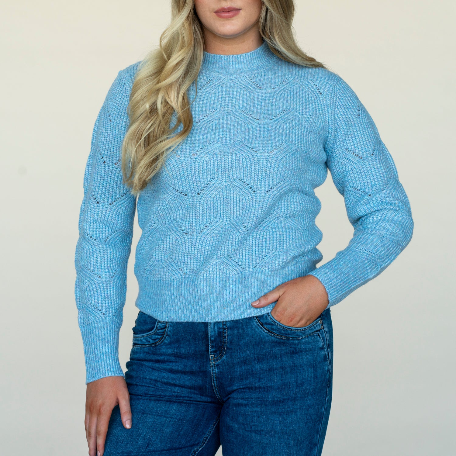 Naoise Twisted Pointelle Sweater - Blue 1 Shaws Department Stores