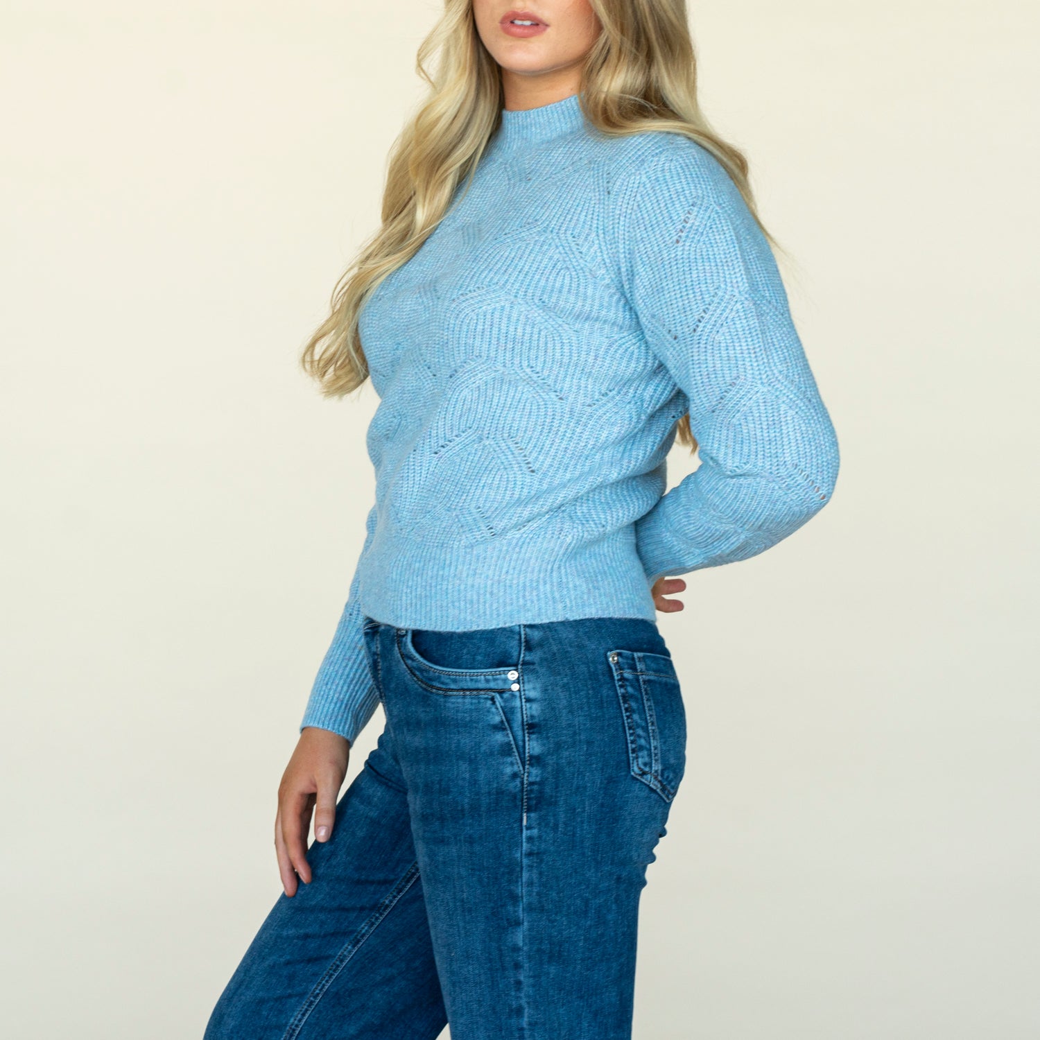 Naoise Twisted Pointelle Sweater - Blue 2 Shaws Department Stores