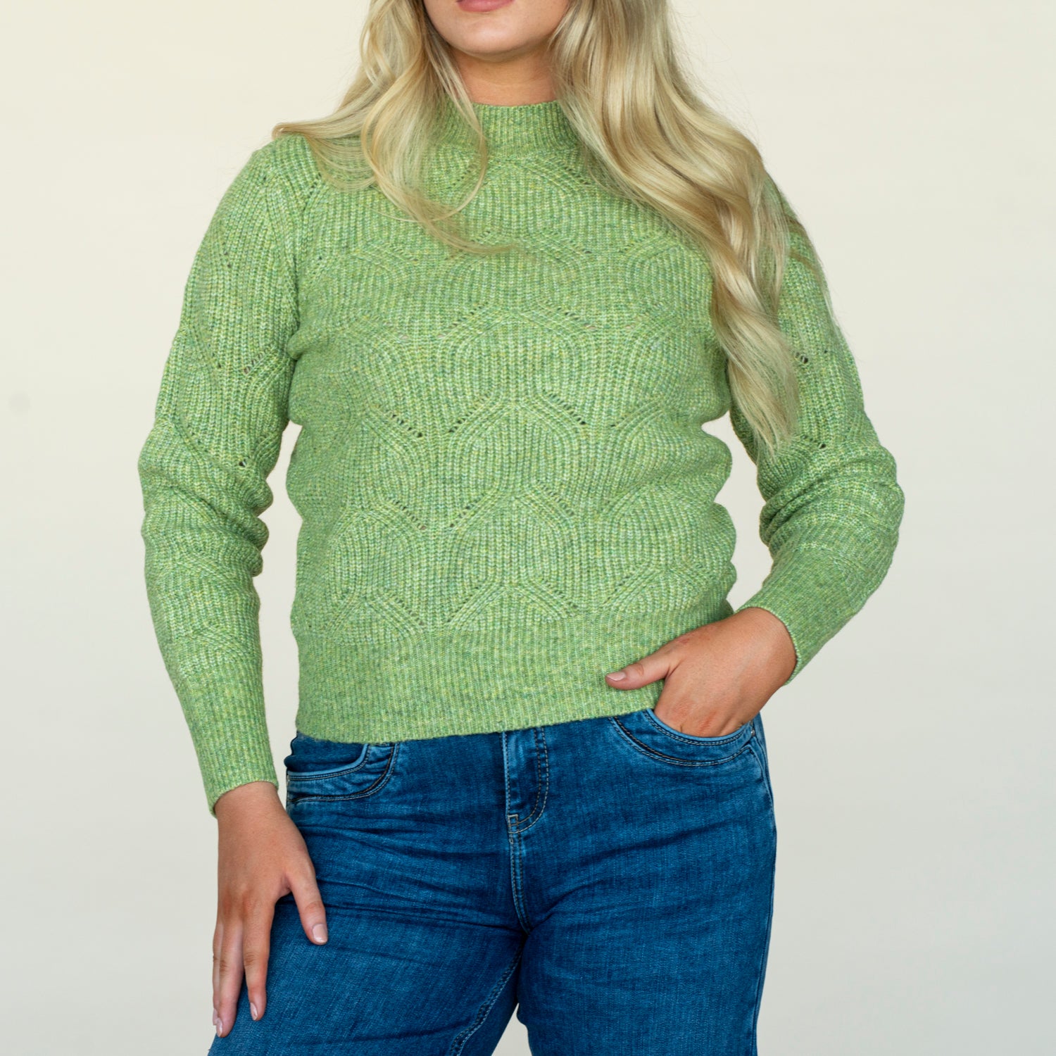 Naoise Twisted Pointelle Sweater - Green 2 Shaws Department Stores