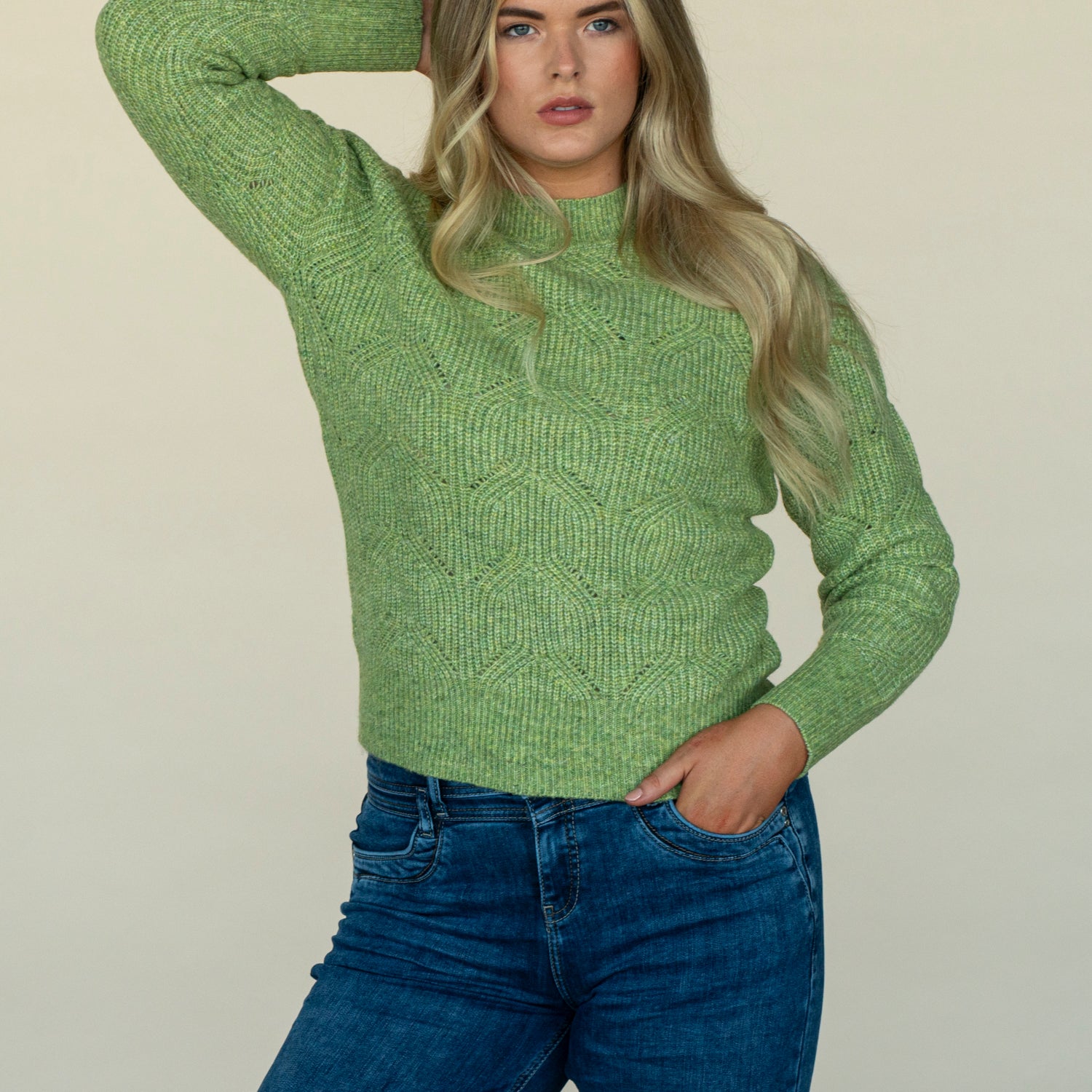 Naoise Twisted Pointelle Sweater - Green 4 Shaws Department Stores