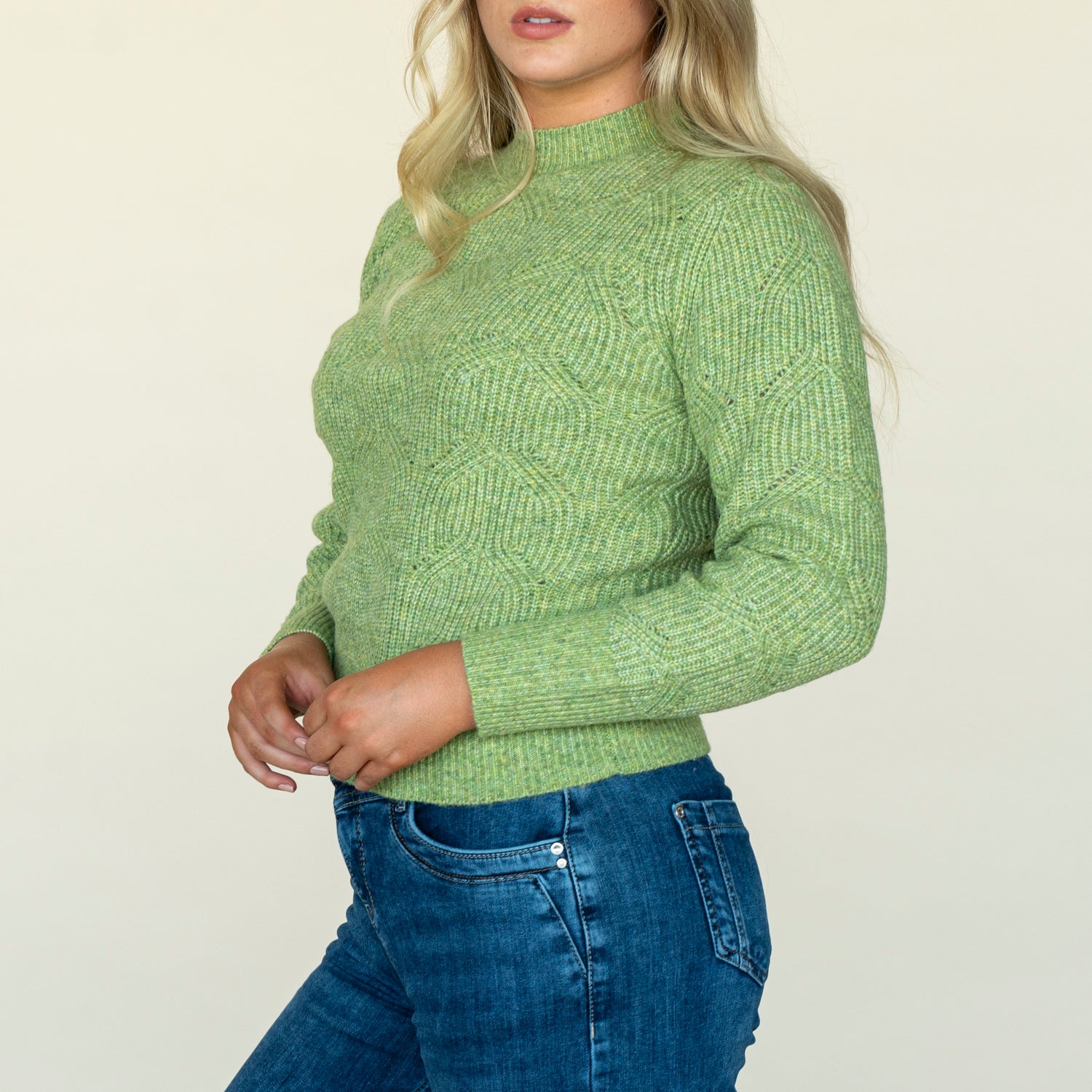 Naoise Twisted Pointelle Sweater - Green 1 Shaws Department Stores