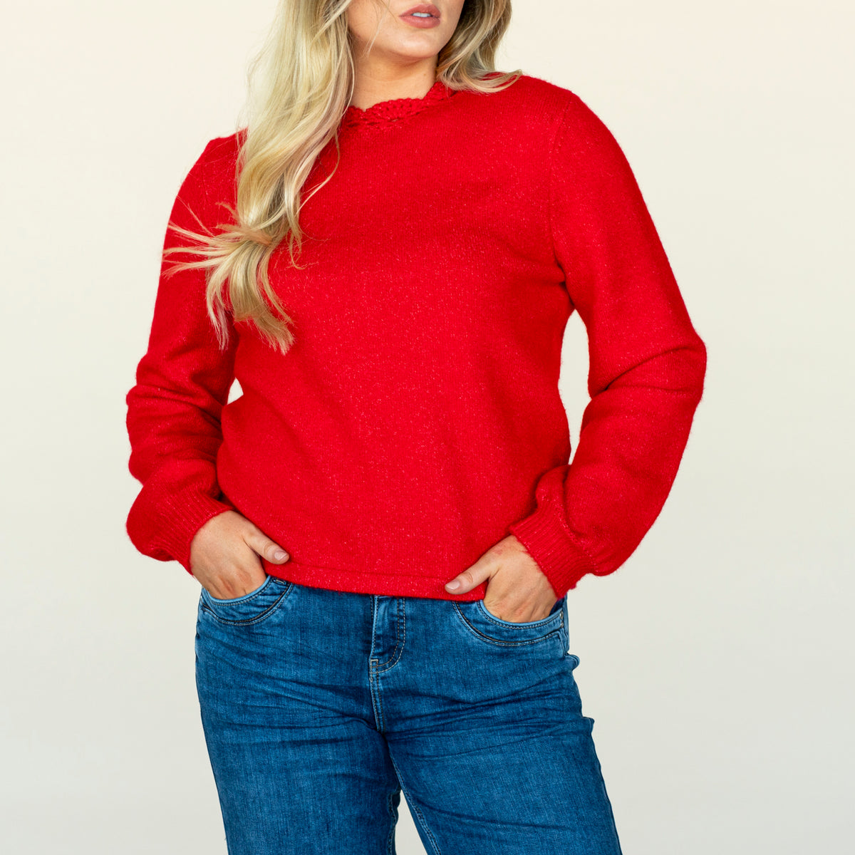 Crochet Collar Sweater - Red