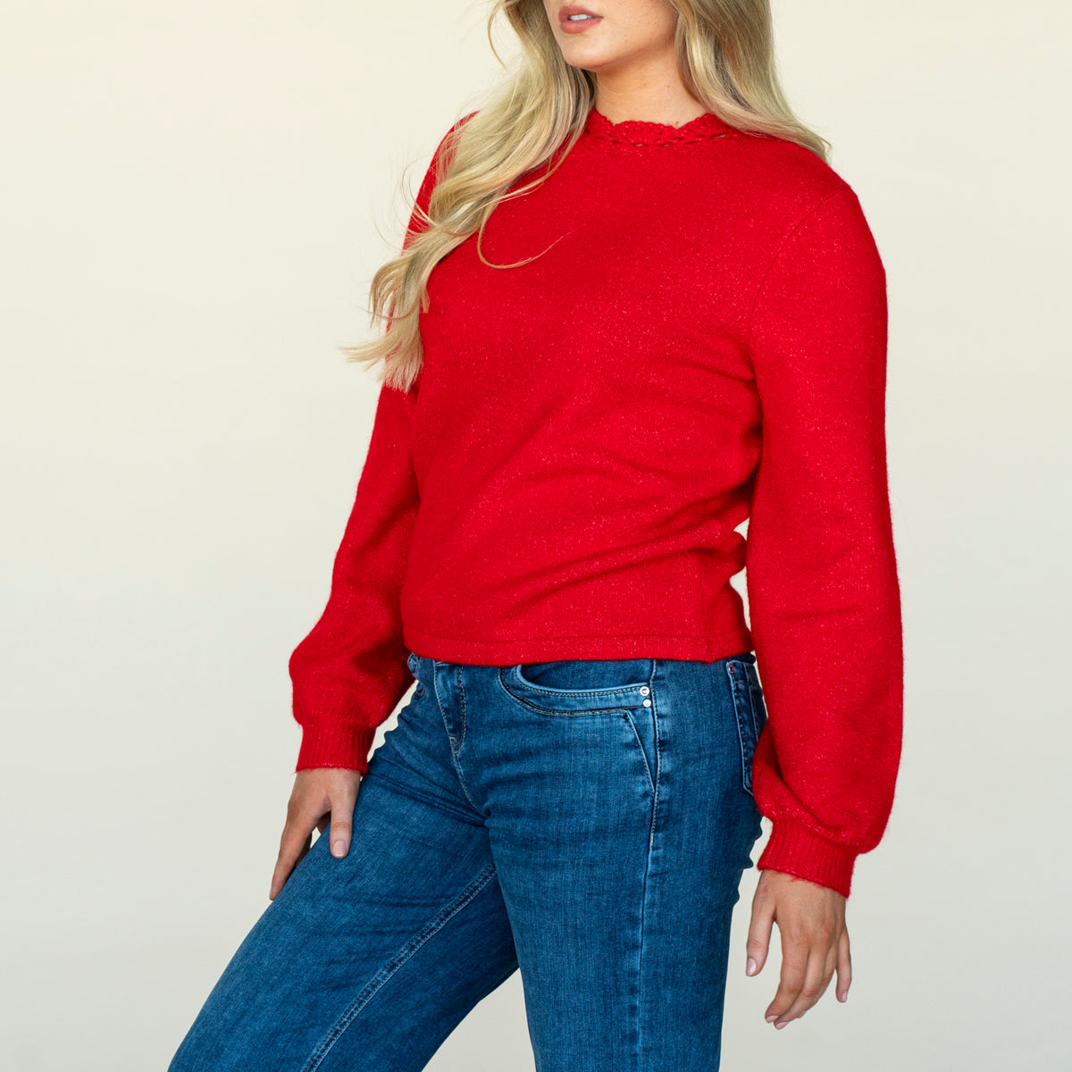 Crochet Collar Sweater - Red