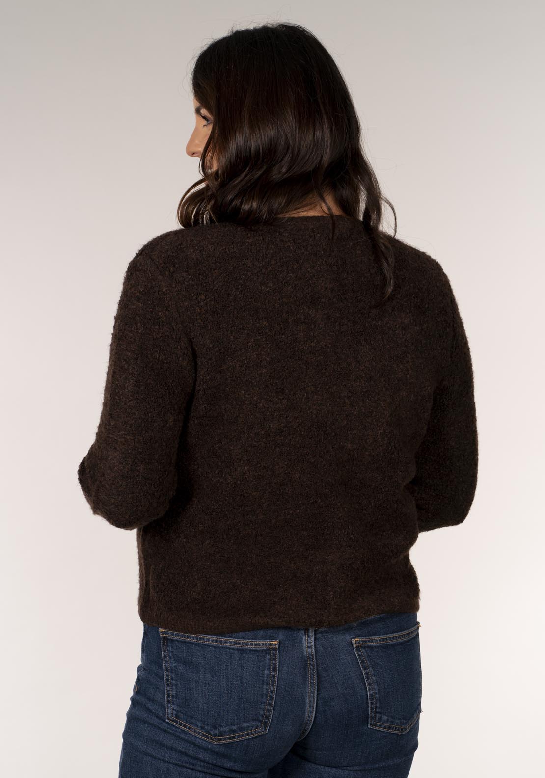 Tea Lane Boucle Gold Button Cardigan - Brown 2 Shaws Department Stores